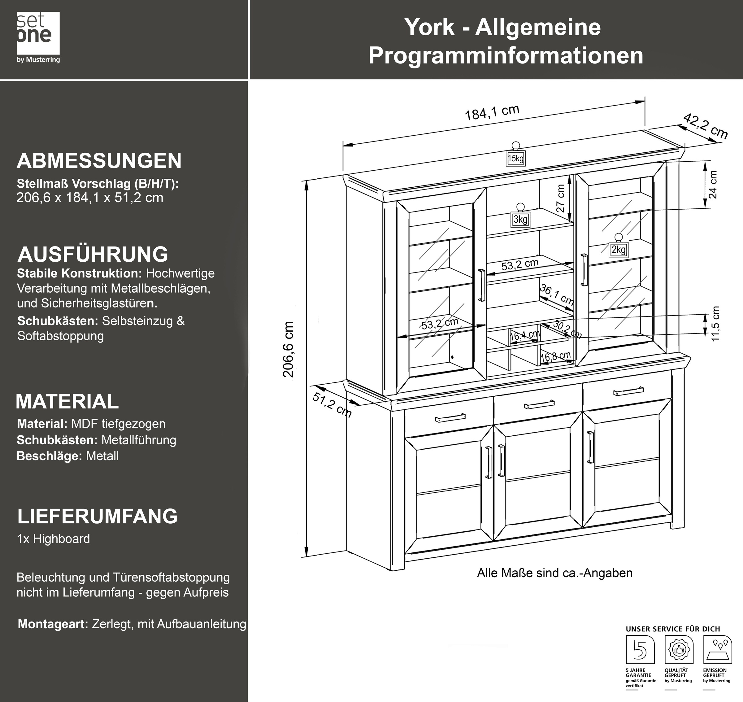set one by Musterring Schrank-Set »York«, (2 St.), mit Glastüren, wahlweise mit Beleuchtung, 3 Farben, Breite 184 cm