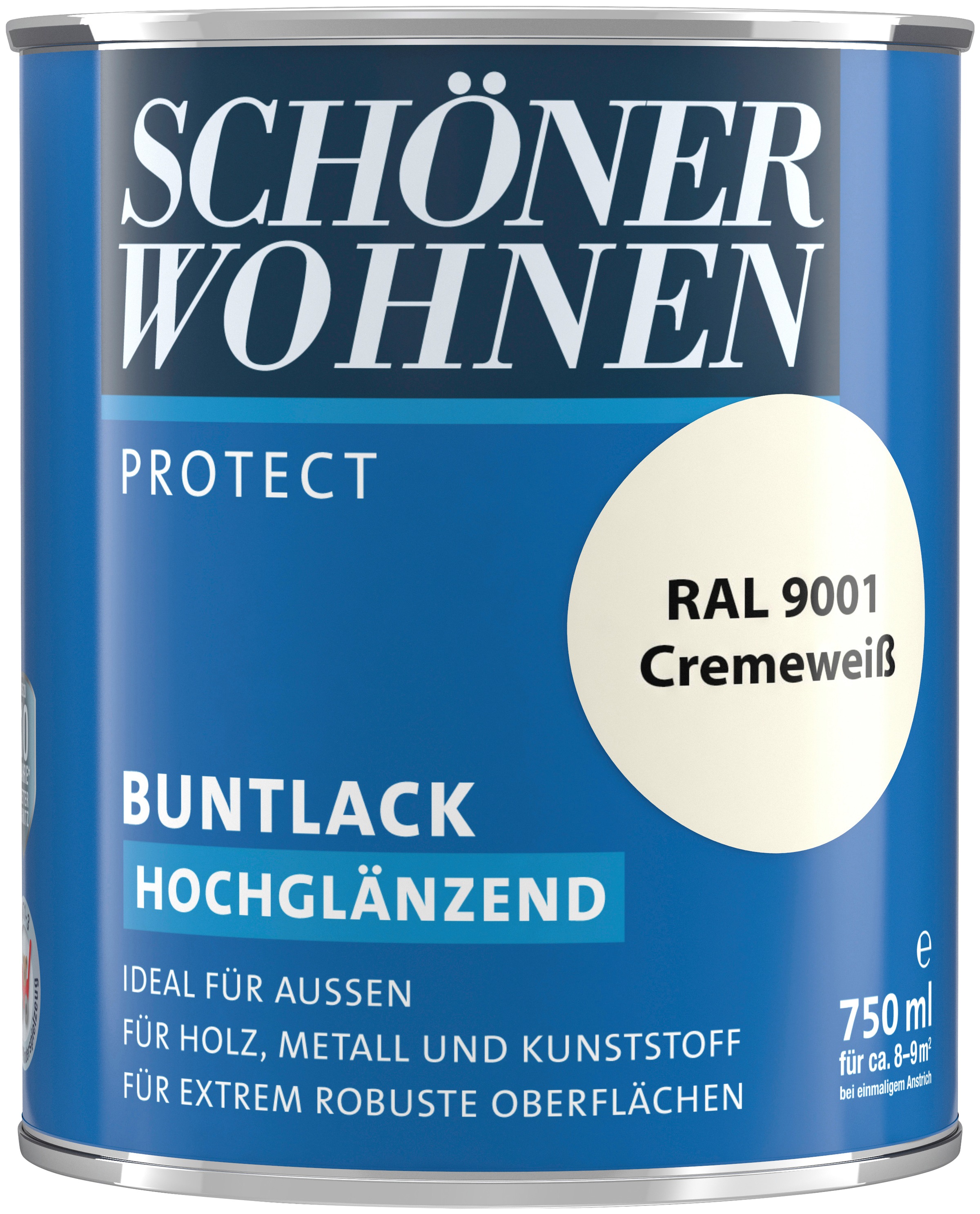SCHÖNER WOHNEN-Kollektion Lack »Protect Buntlack«, (1), hochglänzend, 750 ml, cremeweiß RAL 9001