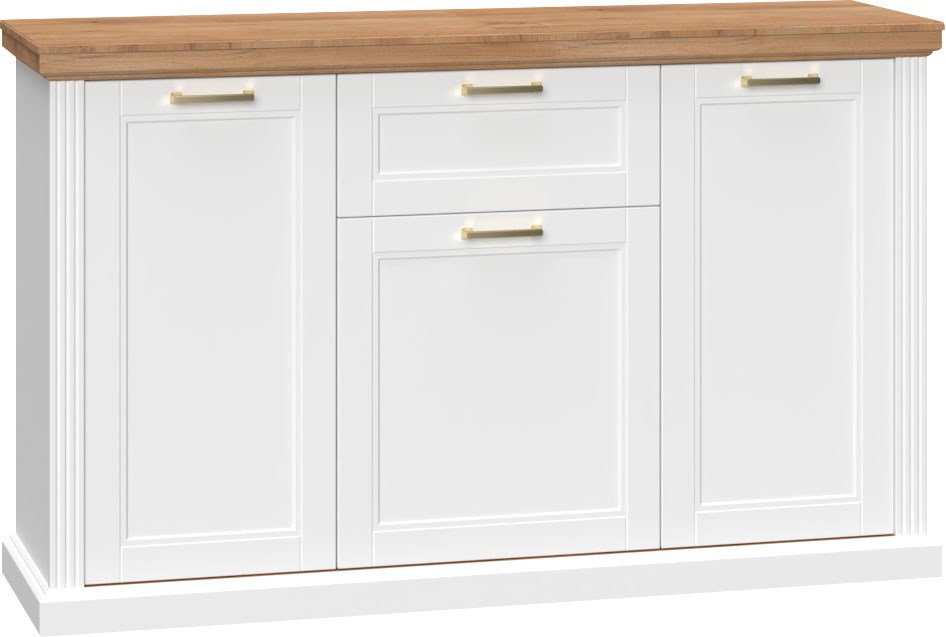Home affaire Kombikommode »Tara, im klassischen Landhausstil, FSC-zertifiziert, in 2 Größen«, (Soft-Close-Funktion, goldfarbene Metallgriffe, Innendekor Holzoptik), lackiert mit wasserbasiertem UV-Lack, unempfindlich und kratzfest