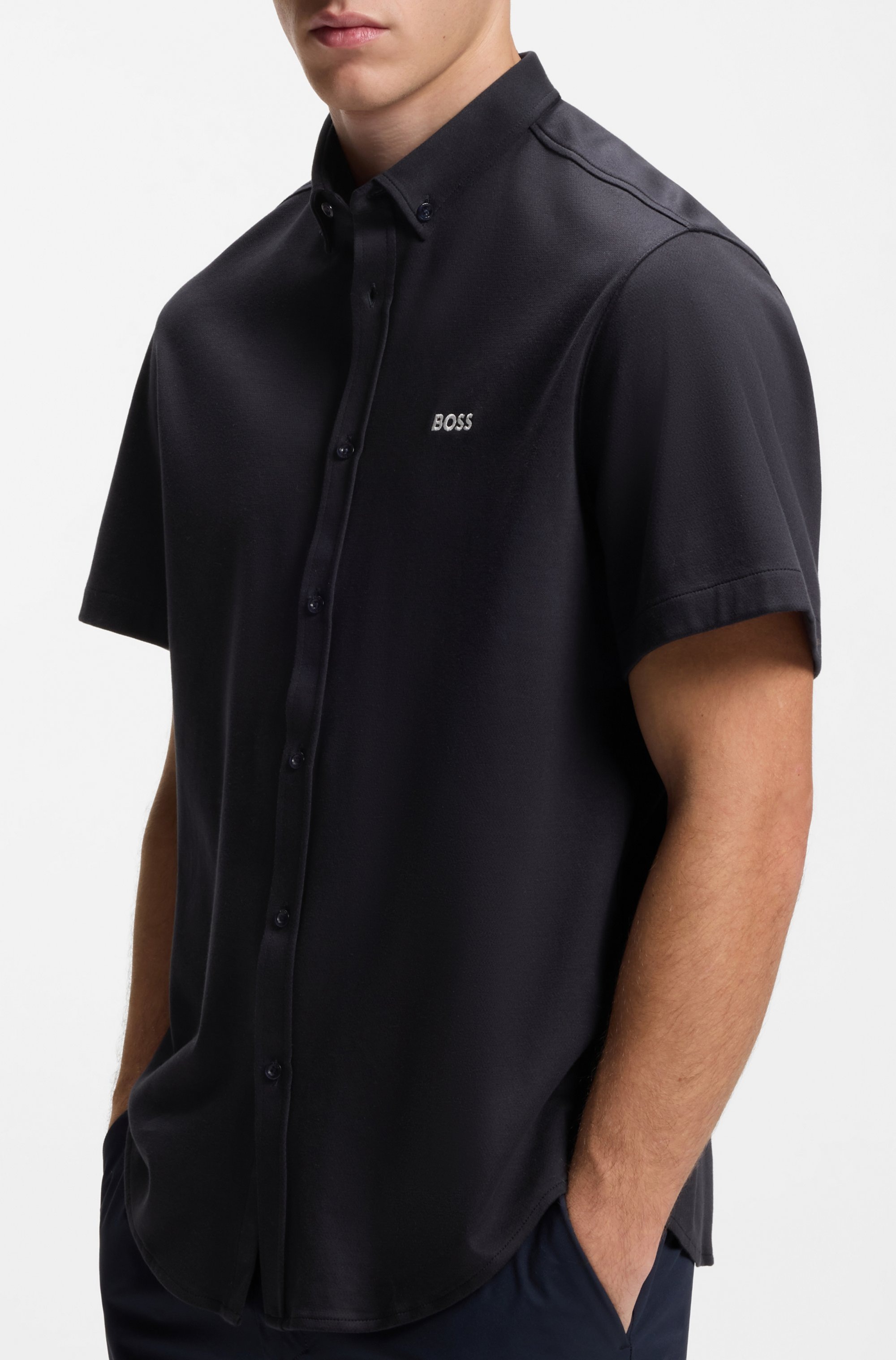 BOSS GREEN Kurzarmhemd »Motion S« Regular Fit, Button-down-Kragen, Kurzarm, Logo-Stickerei