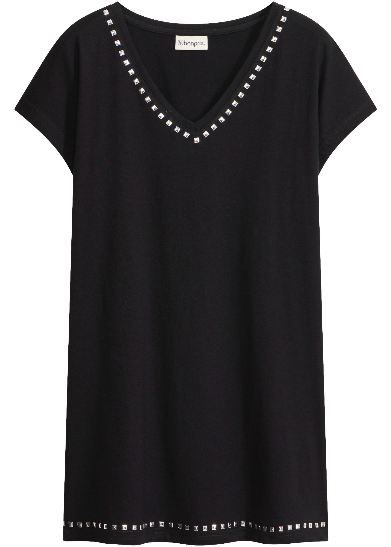 bonprix Longshirt bequeme Passform, mit Nietenapplikation, Kurzarm-Design