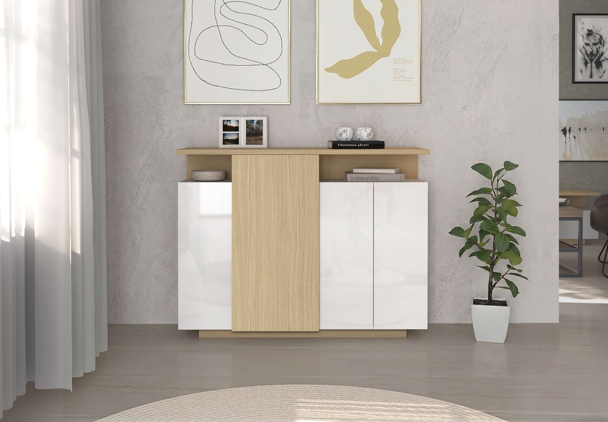 OTTO home Highboard »Highboard ETHOS, Kommode, Schrank, Kredenz« 1 Stk. tlg. Mit 4 Drehtüren, 9 Innenfächern und 2 Außenfächern, B.130 cm