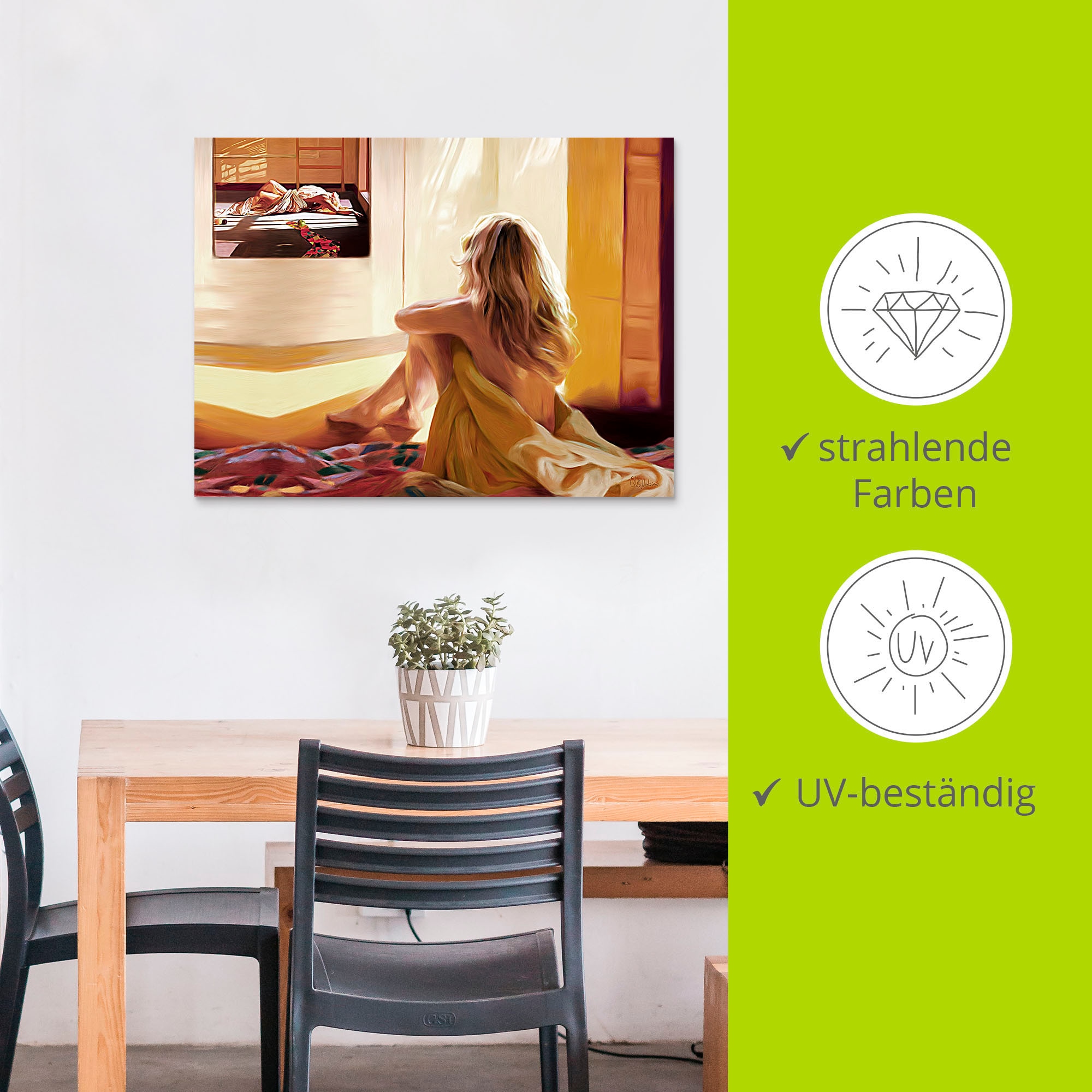Artland Wandbild »Blondes Mädchen sitzt auf dem Bett«, Bilder von Frauen, (1 St.), als Alubild, Outdoorbild, Leinwandbild in verschied. Größen