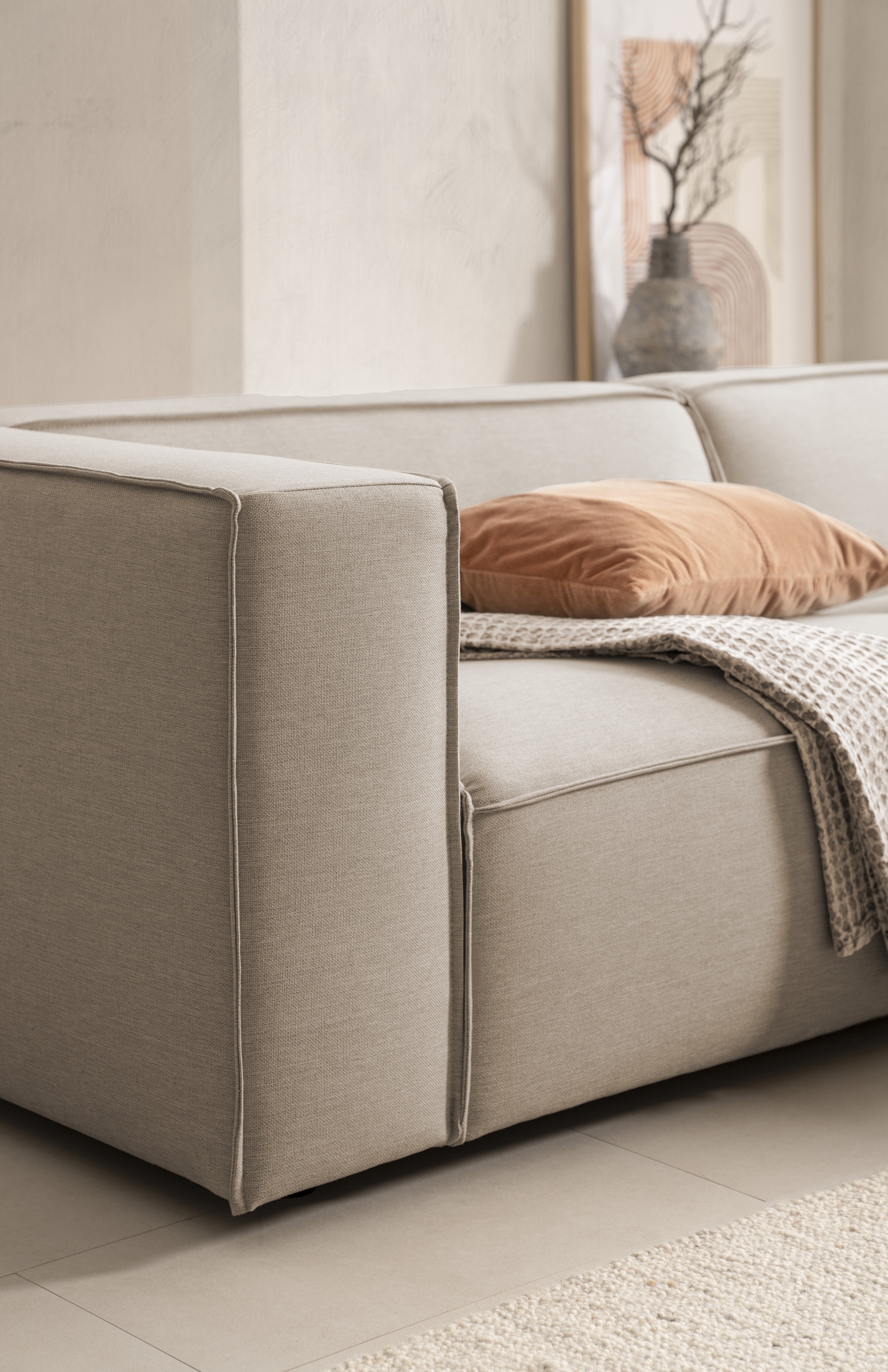 LeGer Home by Lena Gercke Ecksofa »PIARA mit Kedernaht in Cord oder Leinenoptik, moderne Couch in L-Form«, wahlweise Ottomane rechts/links, schwarze Füße, bequemer Sitzkomfort