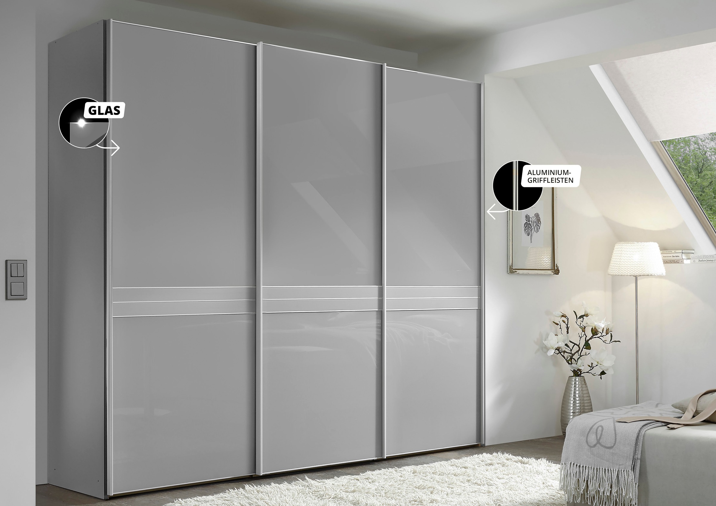 STAUD Schwebetürenschrank »Sinfonie Plus, edles Design in hochwertiger Qualität, Made in Germany« Mittelband in Mattglas und vier verschiedenen Ausstattungsvarianten