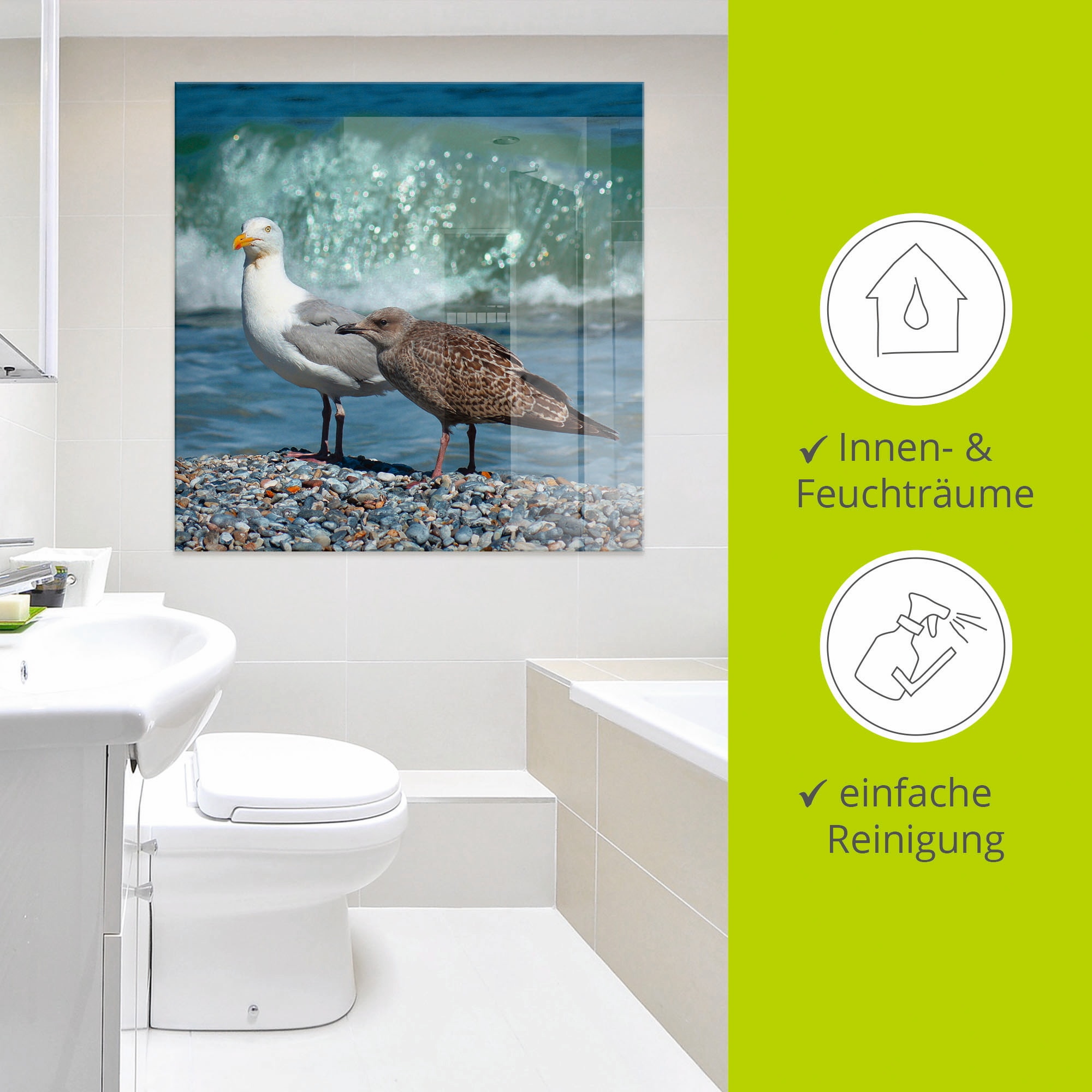 Artland Glasbild »Möwen in der Meeresbrandung«, Vögel, (1 St.), in verschiedenen Größen