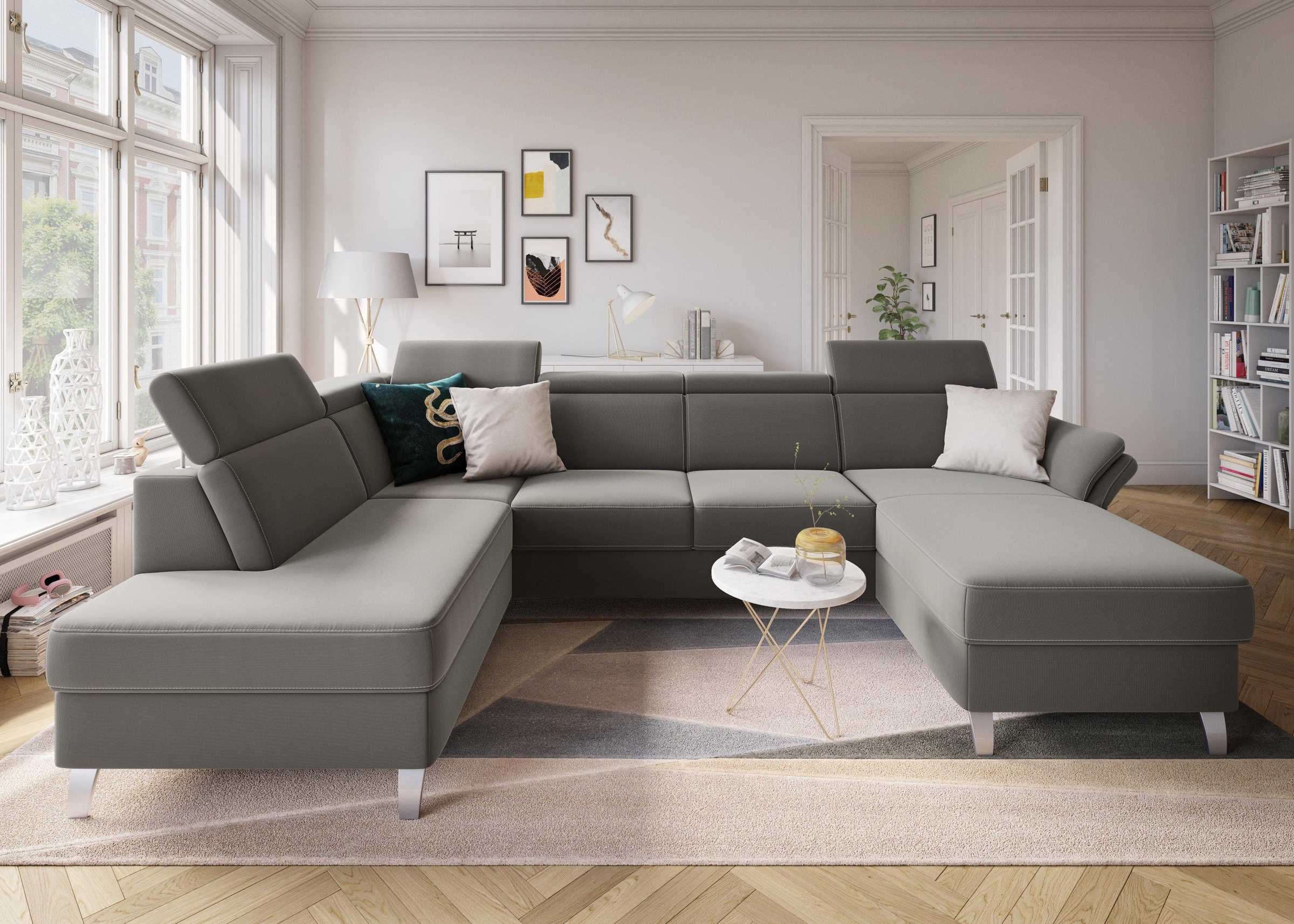 sit&more Wohnlandschaft »Vincenzo U-Form«, inklusive Kopfteilverstellung, wahlweise mit Bettfunktion, Bettkasten