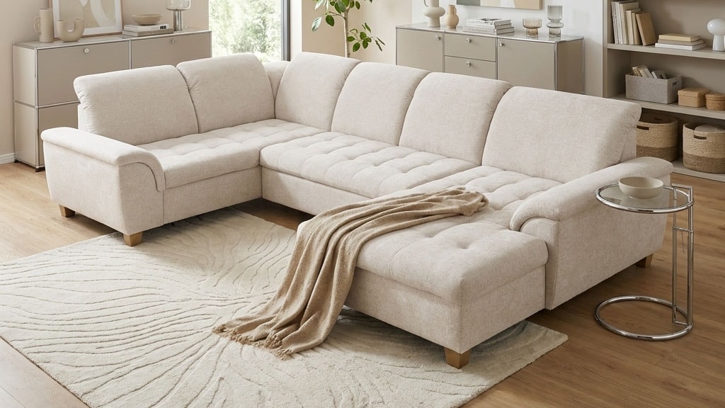 OTTO home Wohnlandschaft »Egedal 344 x 214 cm, auch mit Schlaffunktion & Bettkasten, Holzfüße« U-Form, aus pflegeleichtem Lu x us-Microfaser