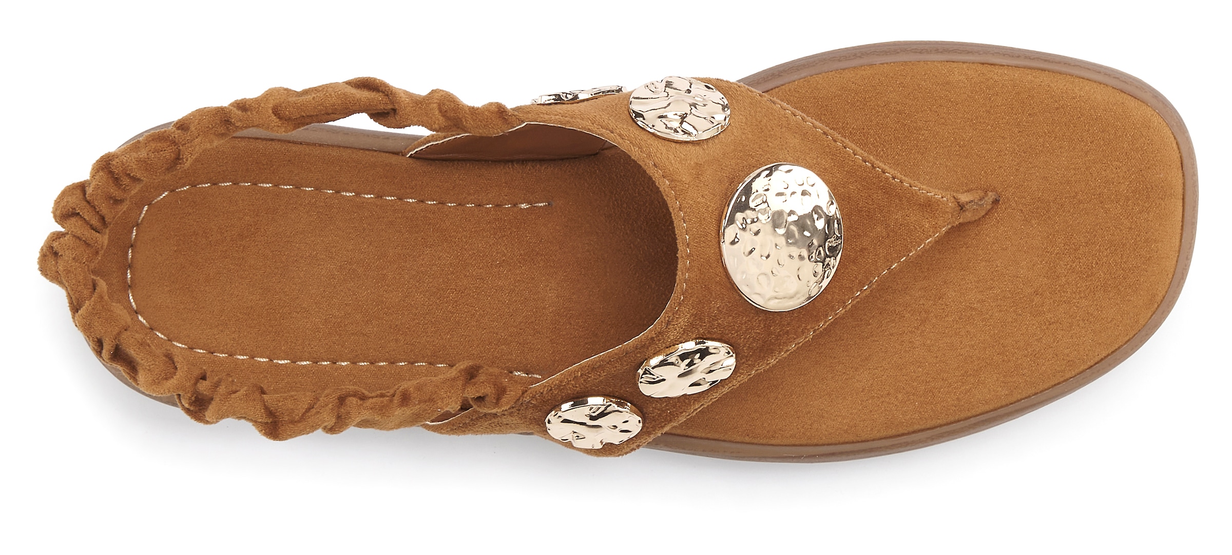 LASCANA Zehentrenner »Sommerschuh, offener Schuh, Sandalette, Sandale«  mit goldfarbenen Schmuckelementen VEGAN