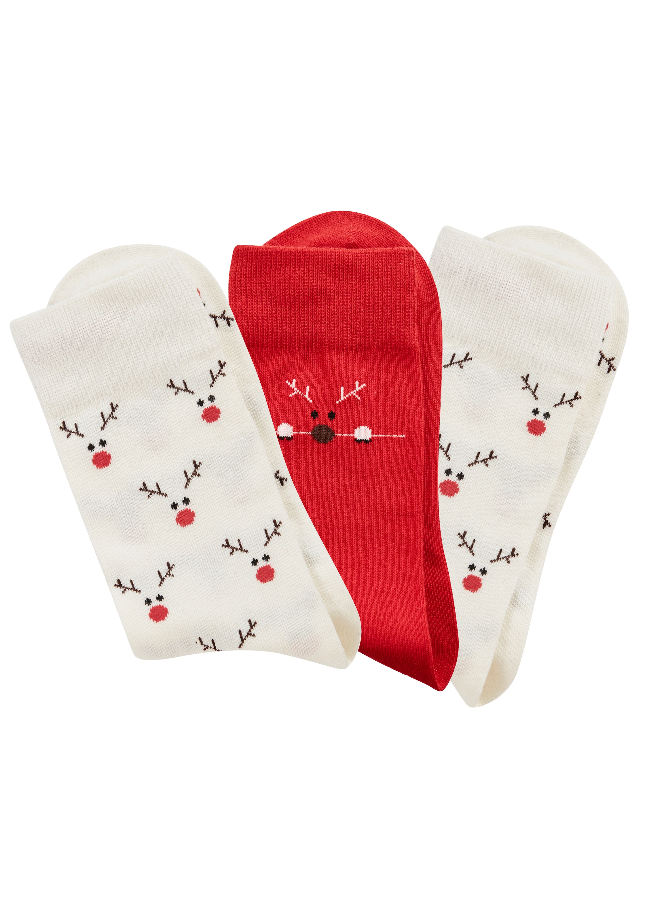 LASCANA Freizeitsocken »Damen Weihnachtssocken« Packung, 3 Paar tlg. mit zwei unterschiedlichen Designs