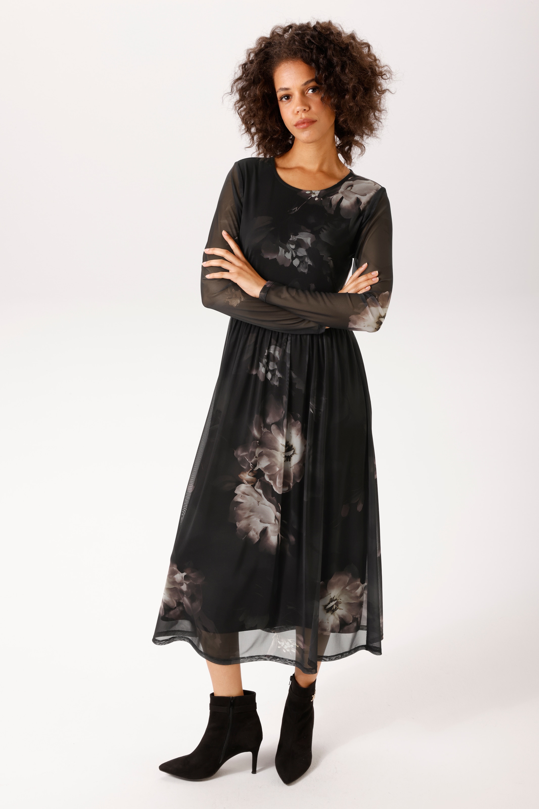 Aniston CASUAL Midikleid mit großflächigen Batik-Blüten bedruckt - NEUE KOLLEKTION