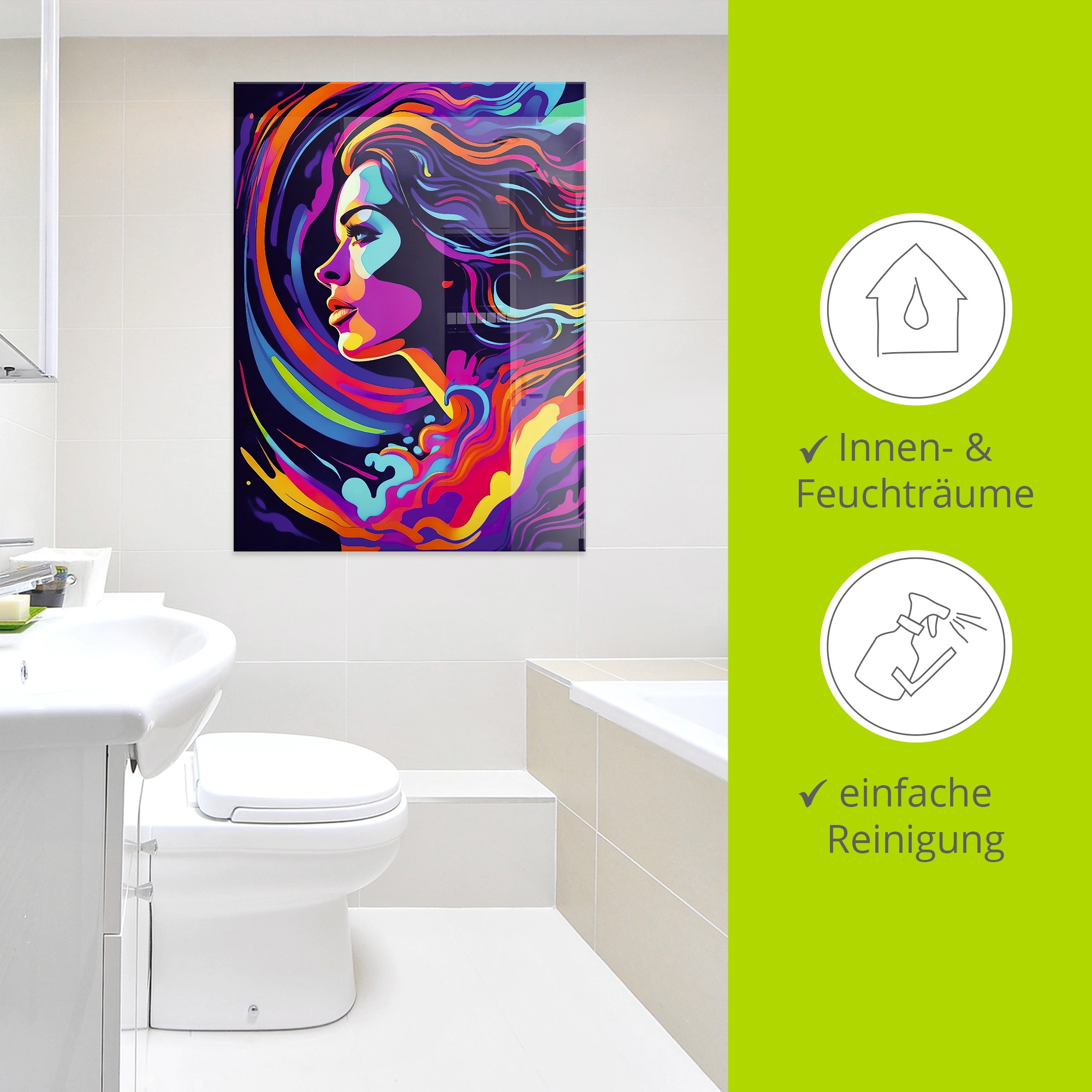 Artland Glasbild »Frau in bunten Farben« Bilder von Frauen 1 Stk. tlg. in verschiedenen Größen