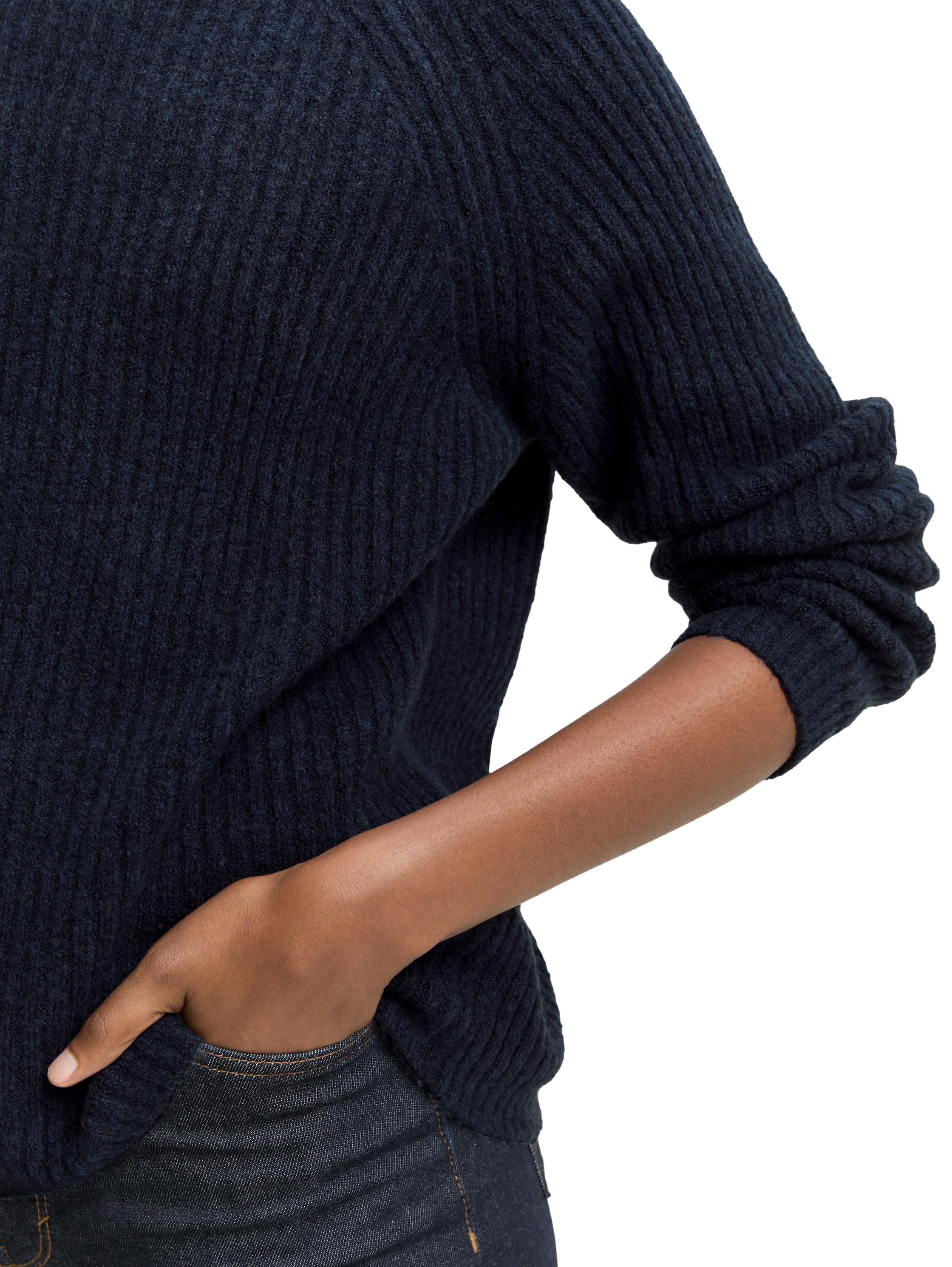 TOM TAILOR Denim V-Ausschnitt-Pullover mit Stehkragen