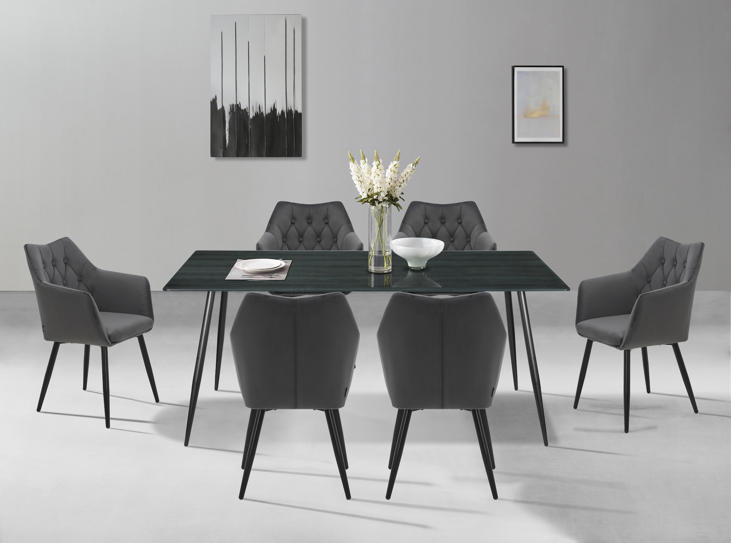 Home affaire Esszimmerstuhl »Alton, TOPSELLER!, OTTOs Choice«, (Set), 2 St., Samtvelours, mit weichem Samtvelours, Armlehnstuhl mit attraktiver Knopfheftung