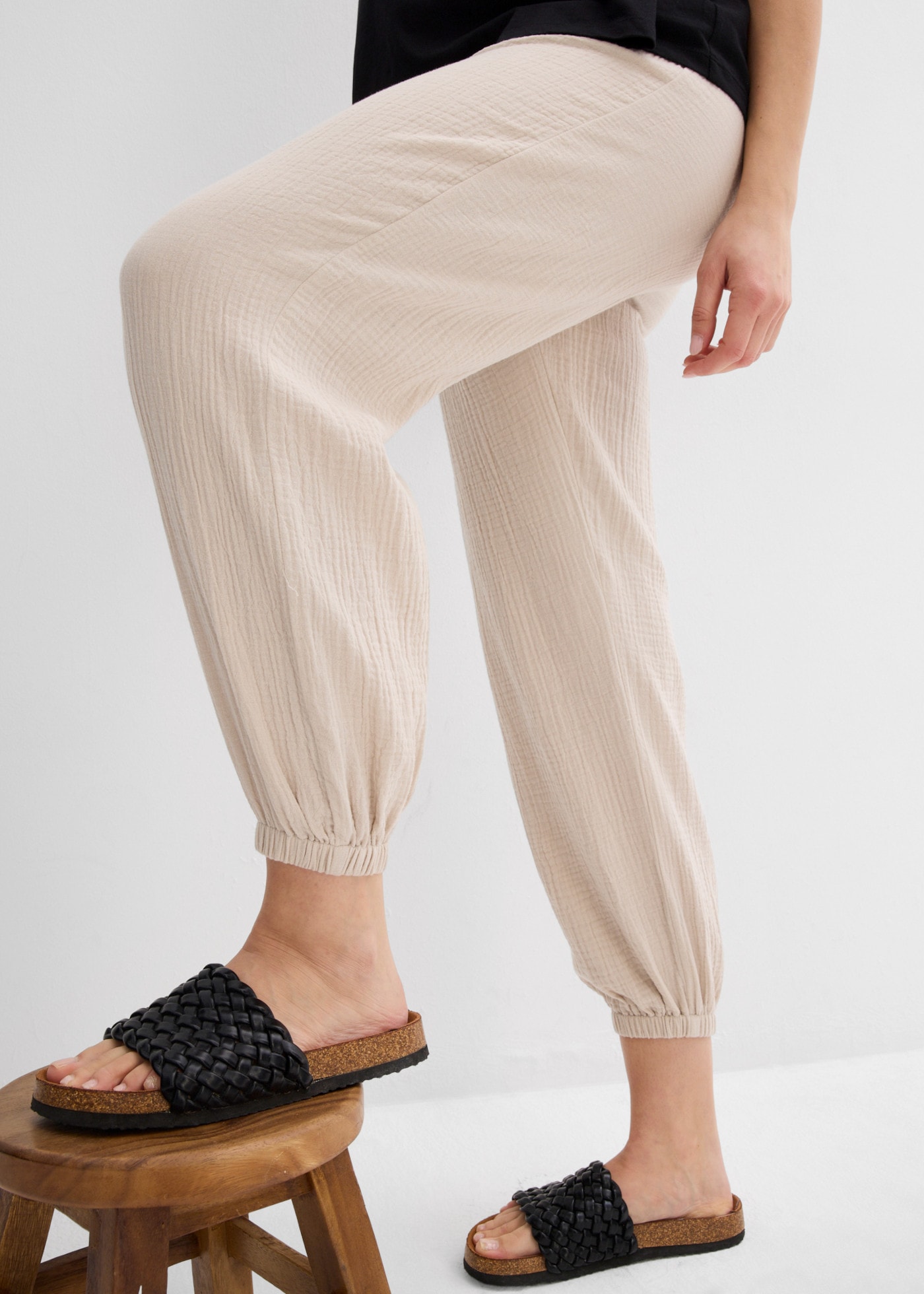 bonprix Umstandshose  aus Baumwollmusselin, mit elastischem Smockbund, Loose Fit