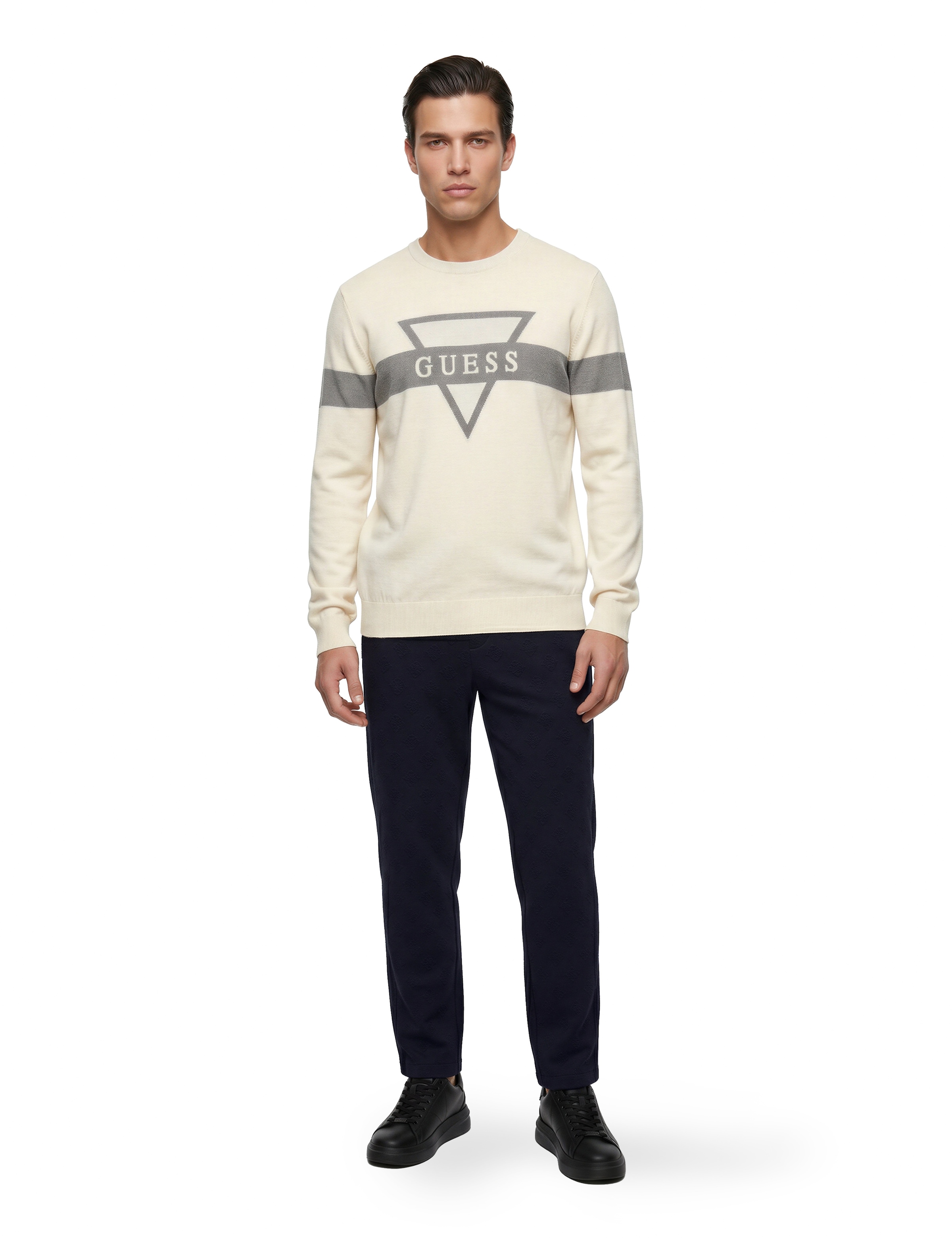 Guess Strickpullover mit Seide und Wolle, Regular Fit, Jacquard-Logo