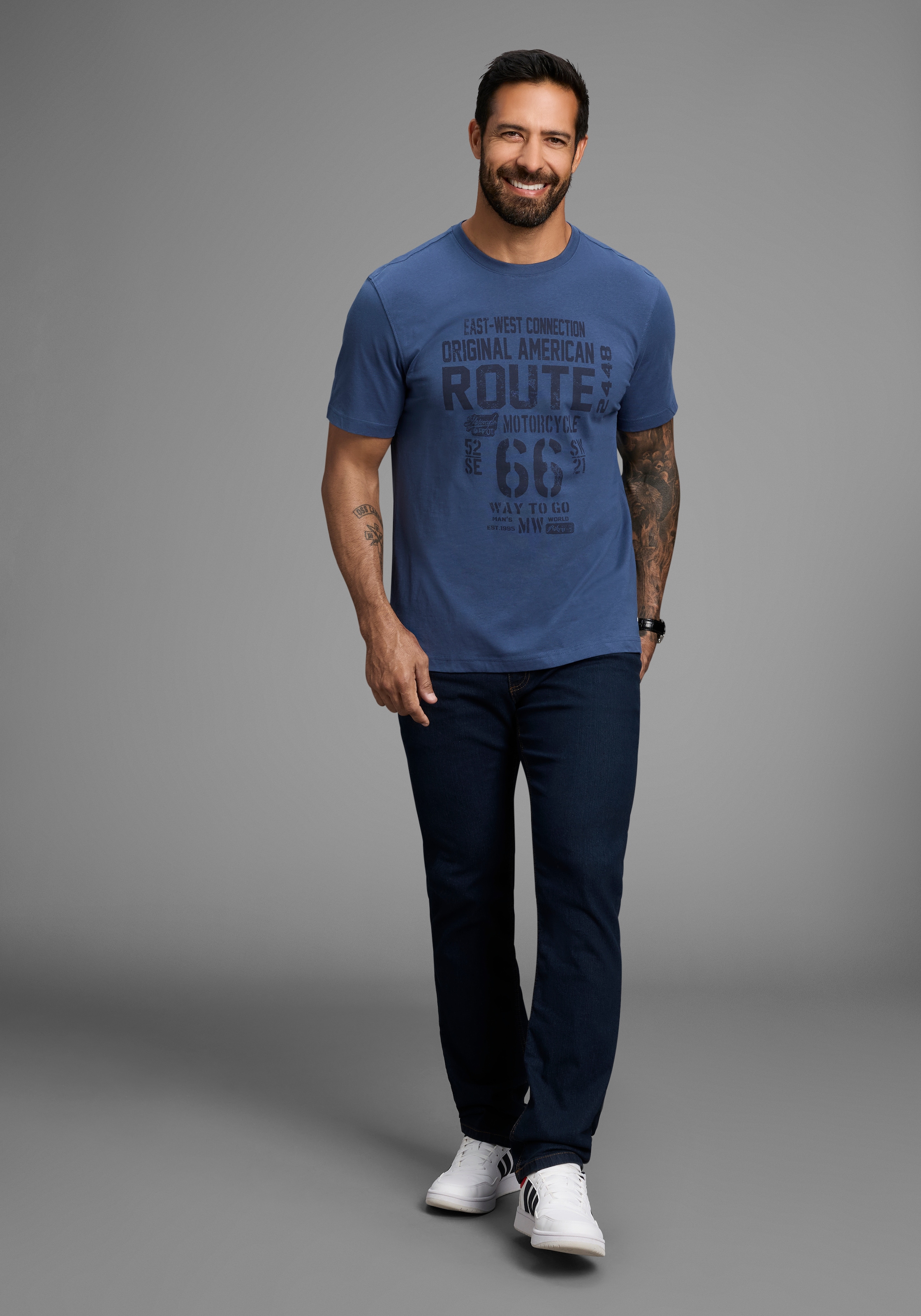 Man's World Rundhalsshirt, kurzärmelig, lässige Passform, bedruckt, Rundhalsausschnitt