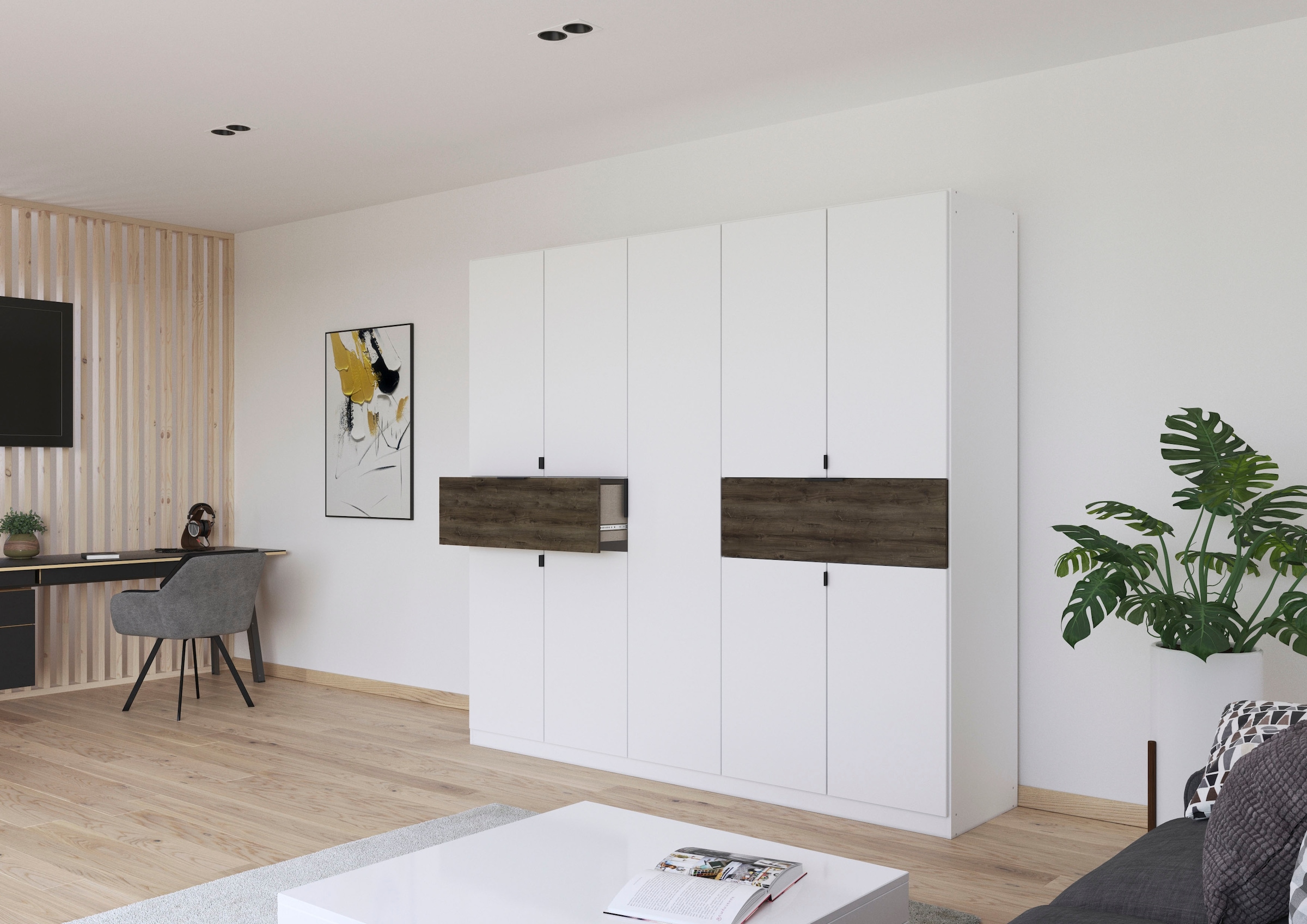 rauch Drehtürenschrank »Kleiderschrank Schrank Garderobe Wäscheschrank TICAO«, (Schubladen in der Höhe variabel positionierbar), mit 2 geräumigen Schubladen, viel Stauraum MADE IN GERMANY
