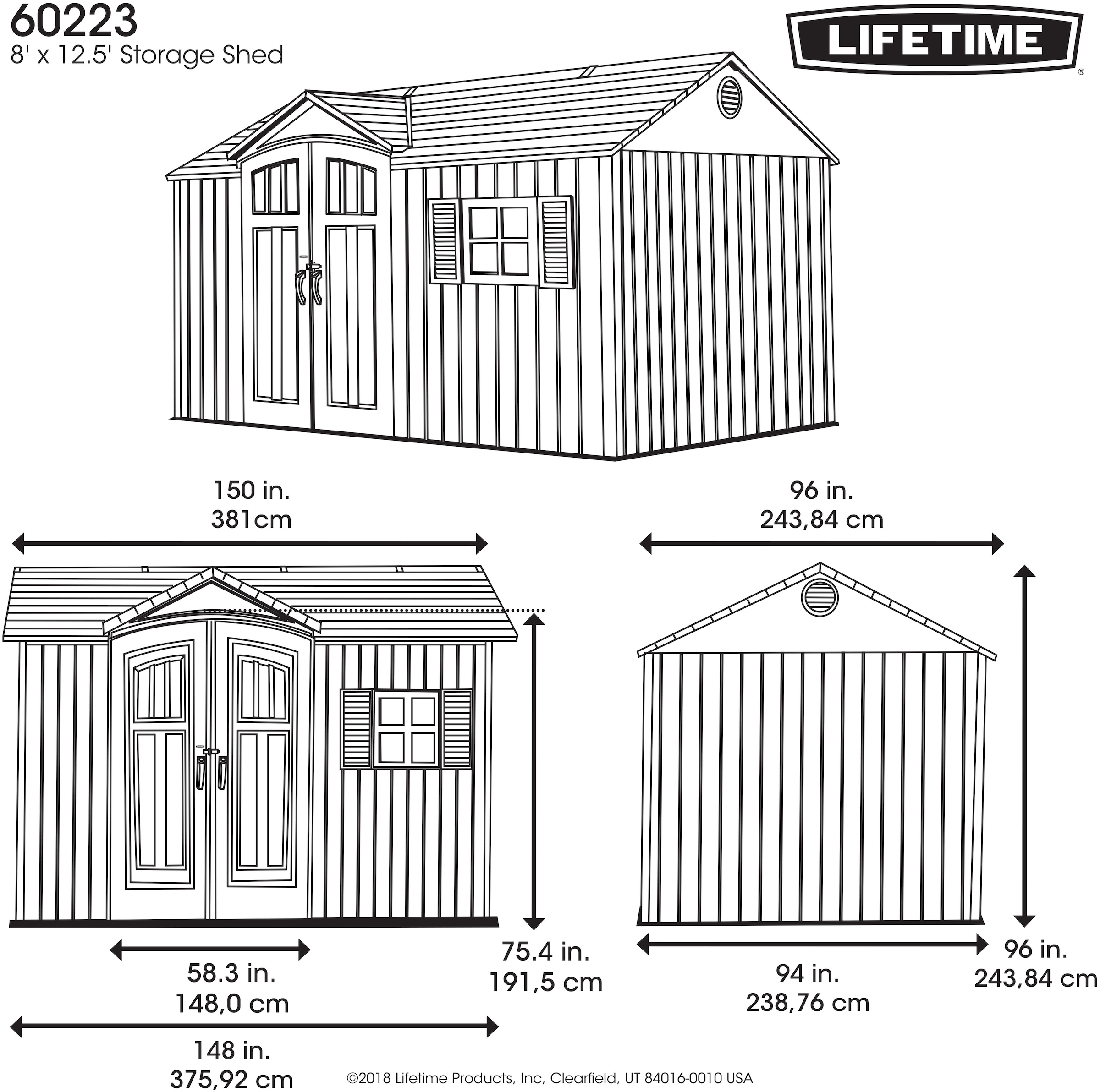 Lifetime Gerätehaus »Texas«, (Set), Kunststoff, inkl. Fußboden, Regale und Werkzeugtasche