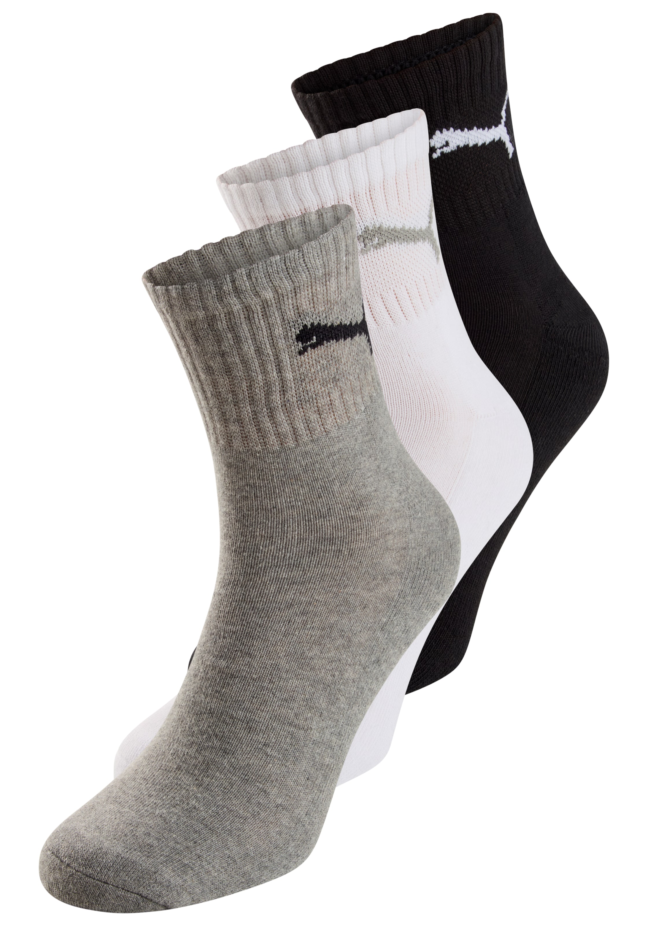 PUMA Sportsocken »short crew«, (3 Paar), gepolsterte Frottee-Sohle, atmungsaktiv