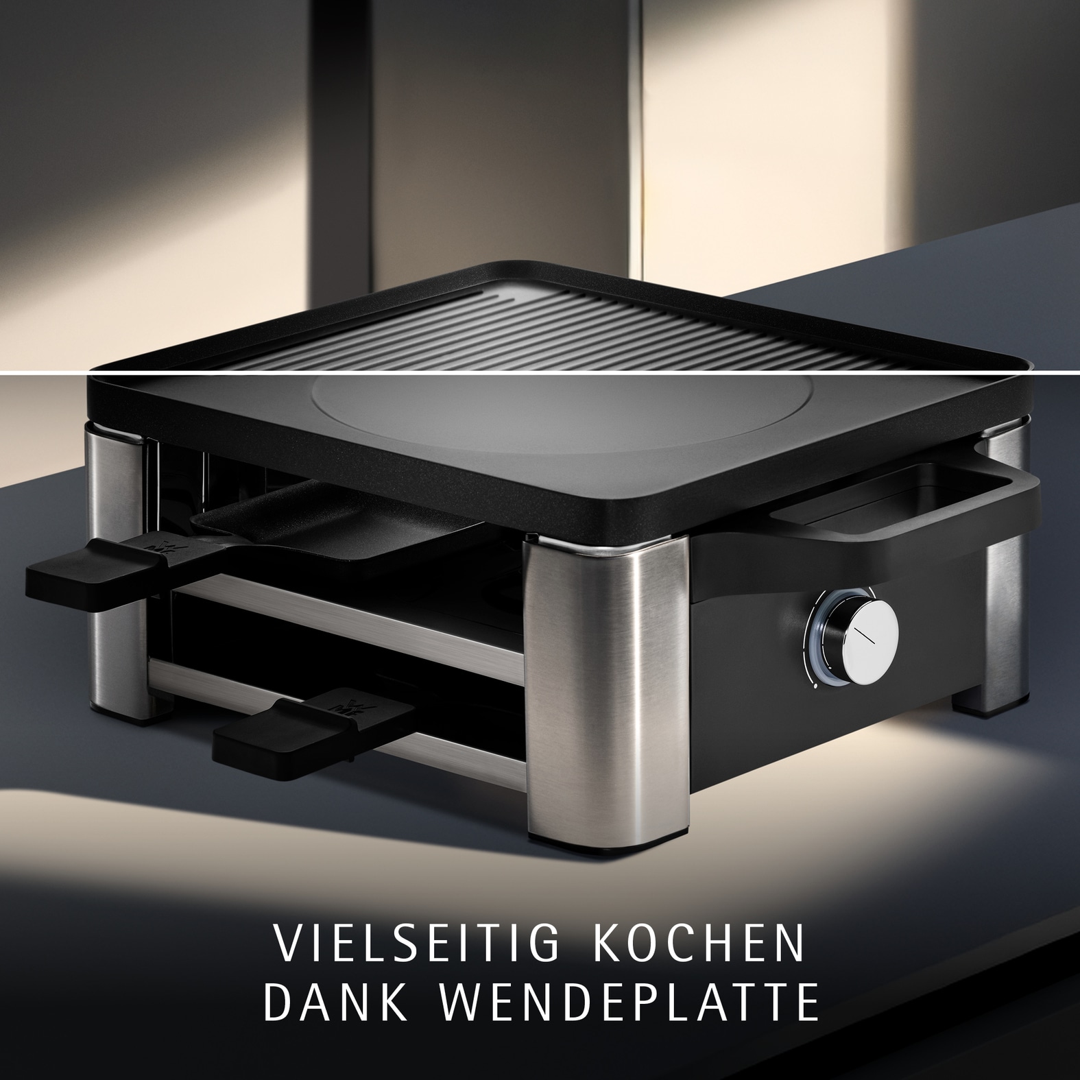 WMF Raclette »LONO« 4 Stk. Raclettepfännchen 870 W LED-Beleuchtung, Aufbewahrungsfach für unbenutzte Pfännchen