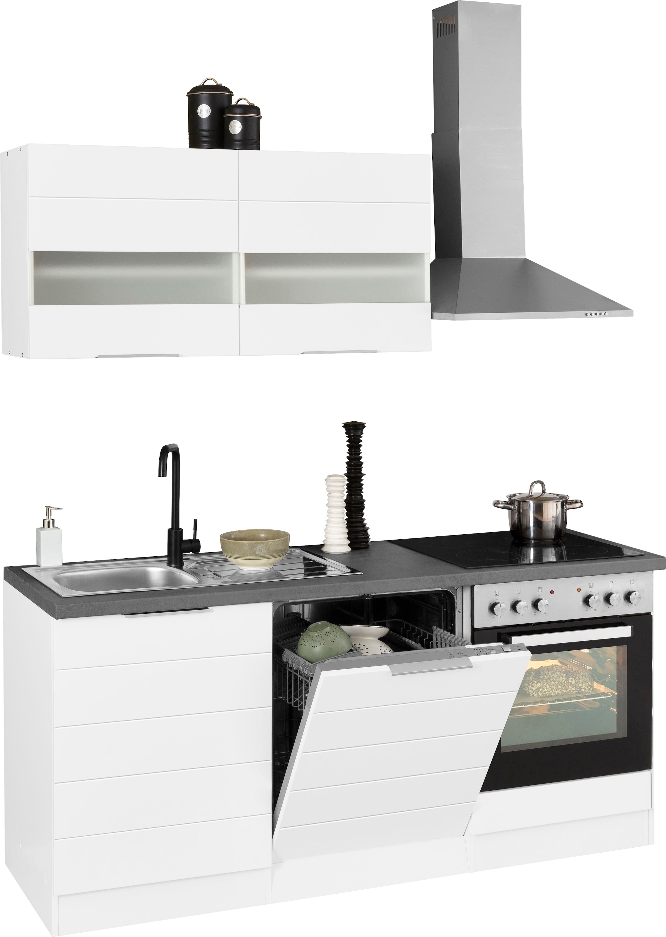 KOCHSTATION Küchenzeile »KS-Luhe« 180 cm breit, wahlweise mit oder ohne E-Geräten, gefräste MDF-Fronten