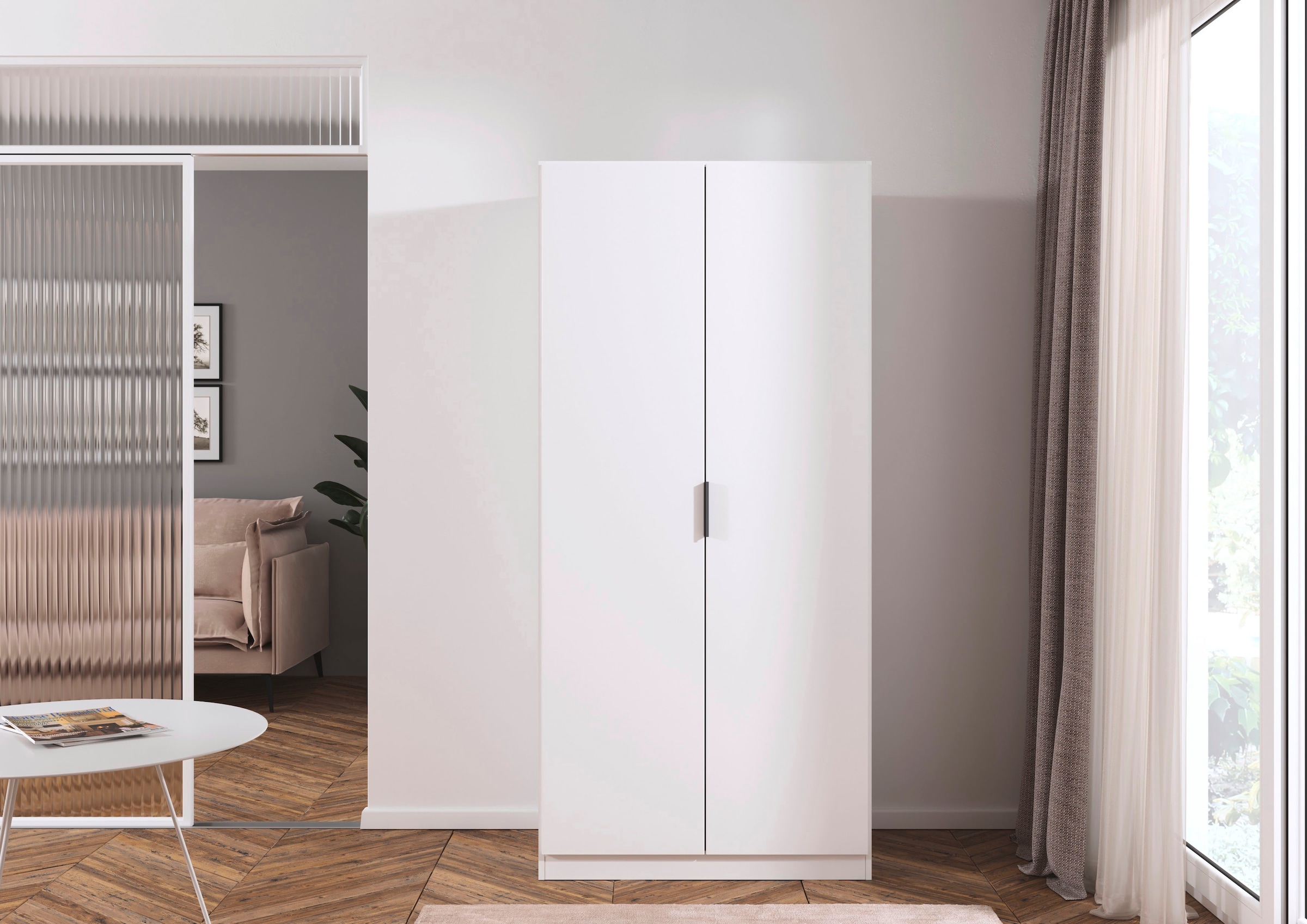 rauch Kleiderschrank »Drehtürenschrank Schrank Garderobe Ankleide Schlafzimmer LAGOA« 3 verschiedene Ausstattungen BASIC/CLASSIC/PREMIUM (inkl. SOFT-CLOSE),  moderne Kantengriffe aus Metall, optional mit Aufsatz MADE IN GERMANY