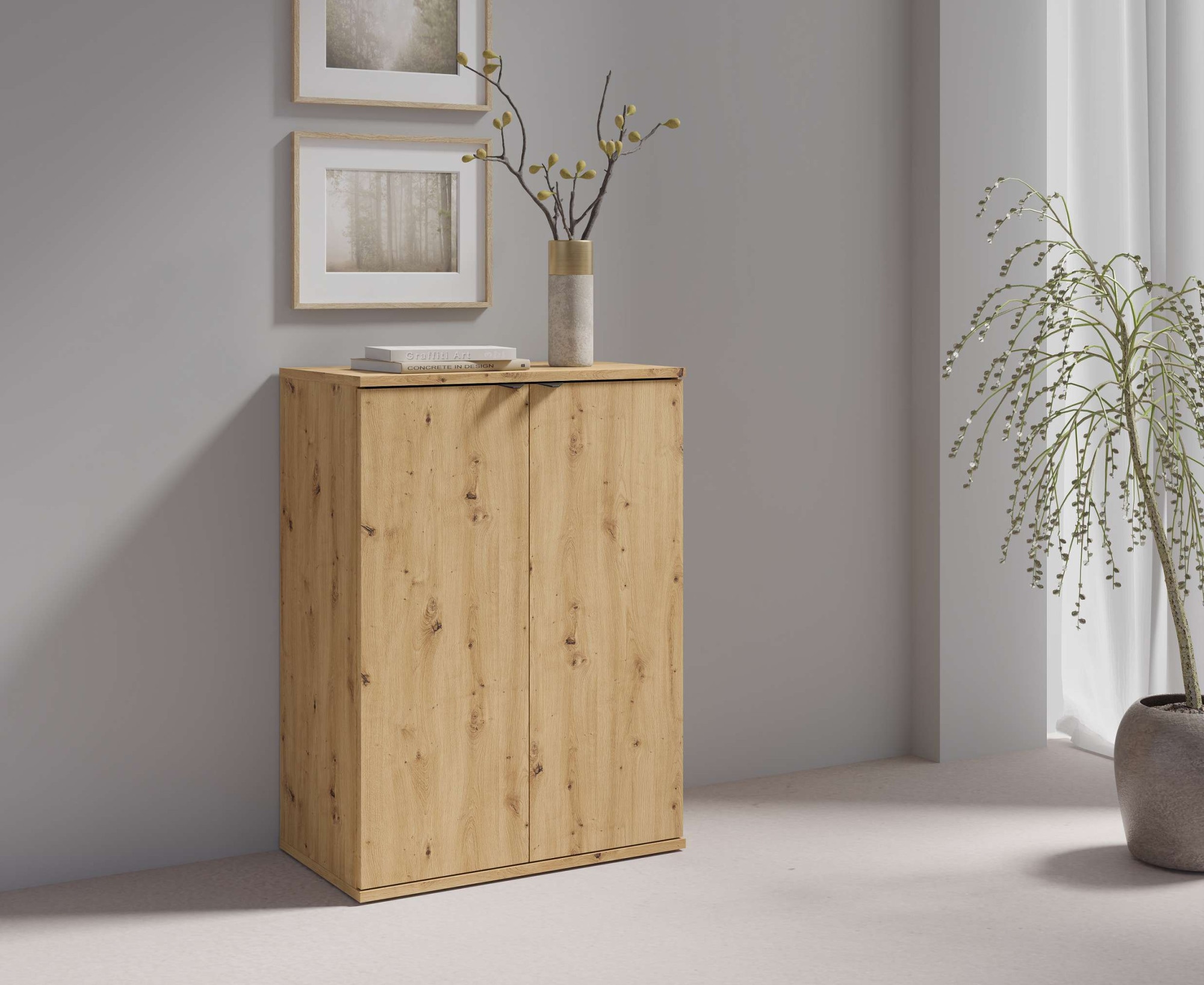 Home affaire Kommode »THALIANA Sideboard mit 2 Türen, modernes Design, Breite 60 cm« Schrank in 3 Farben erhältlich, schwarze Metallgriffe, viel Stauraum