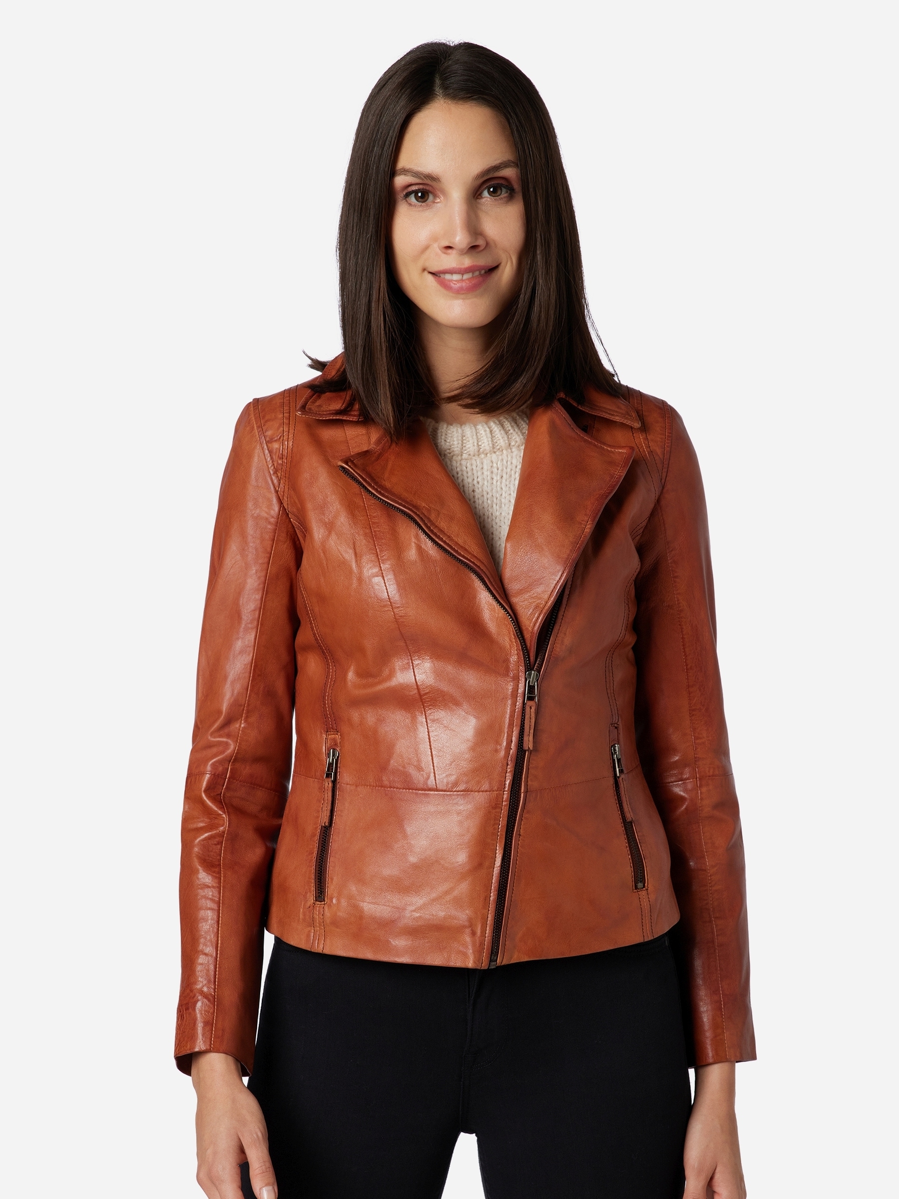 RICANO Bikerjacke »Lederjacke Sally« ohne Kapuze Handgefertigt aus echtem Leder