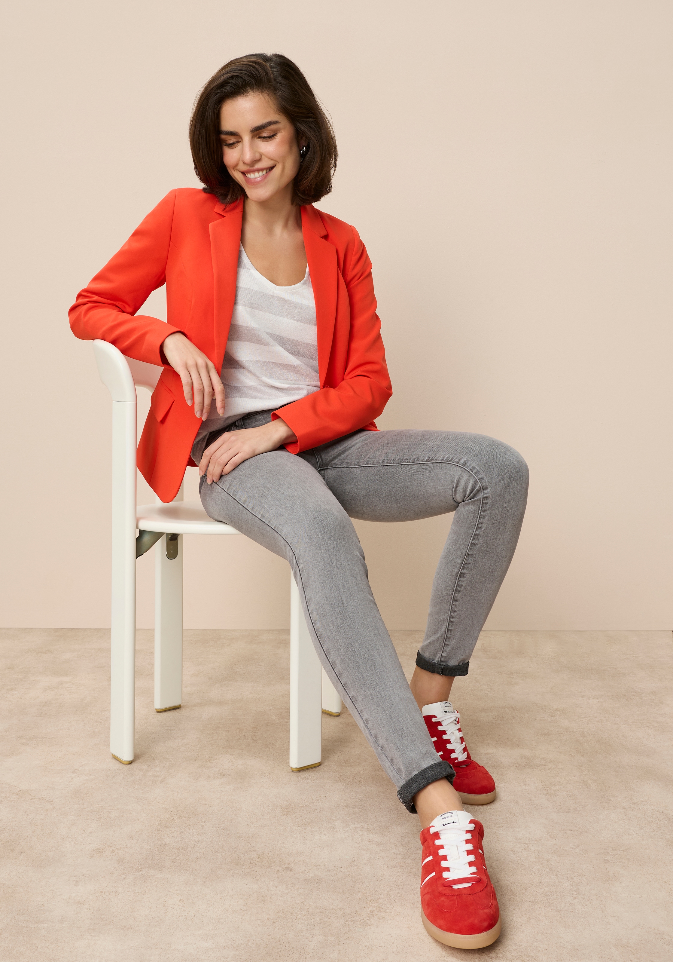 Tamaris V-Shirt mit lässigem Schnitt und Streifen