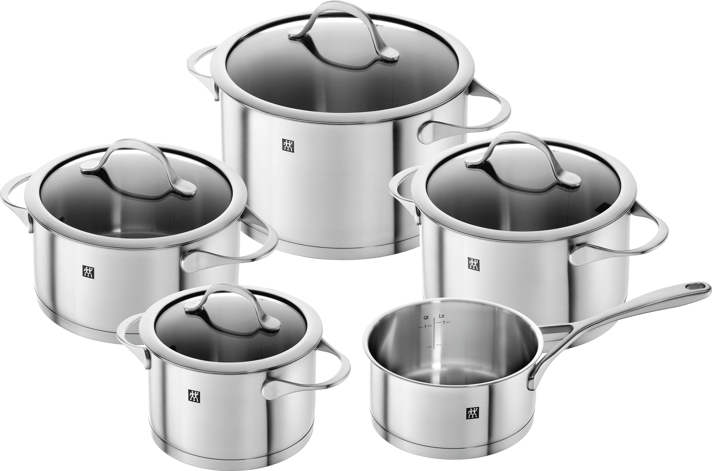 Zwilling Topf-Set »Essence«, Edelstahl 18/10, (Set, 9 tlg., je 1 Kochtopf Ø 16/20/24 cm, 1 Bratentopf Ø 20 cm, 1 Stieltopf Ø 16 cm), Induktion