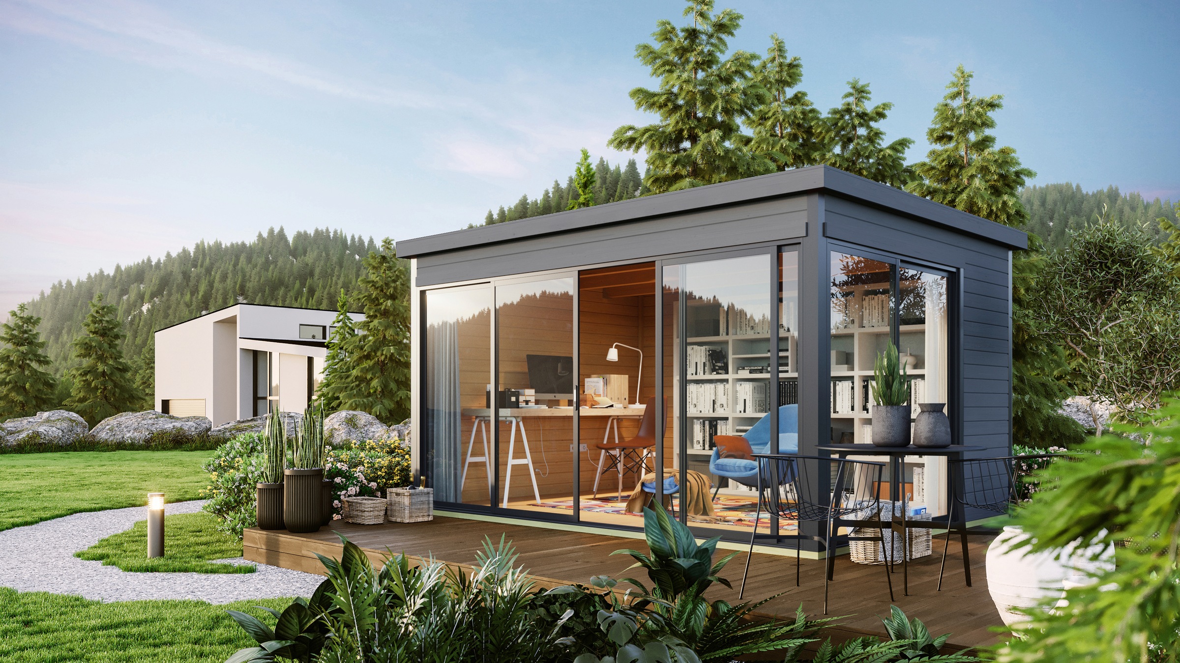 LASITA MAJA Gartenhaus »DOMEO 4 CARBONGRAU/ANTHRAZIT«, (Set), Fundamentmass 4180 x 3219, Carbongrau