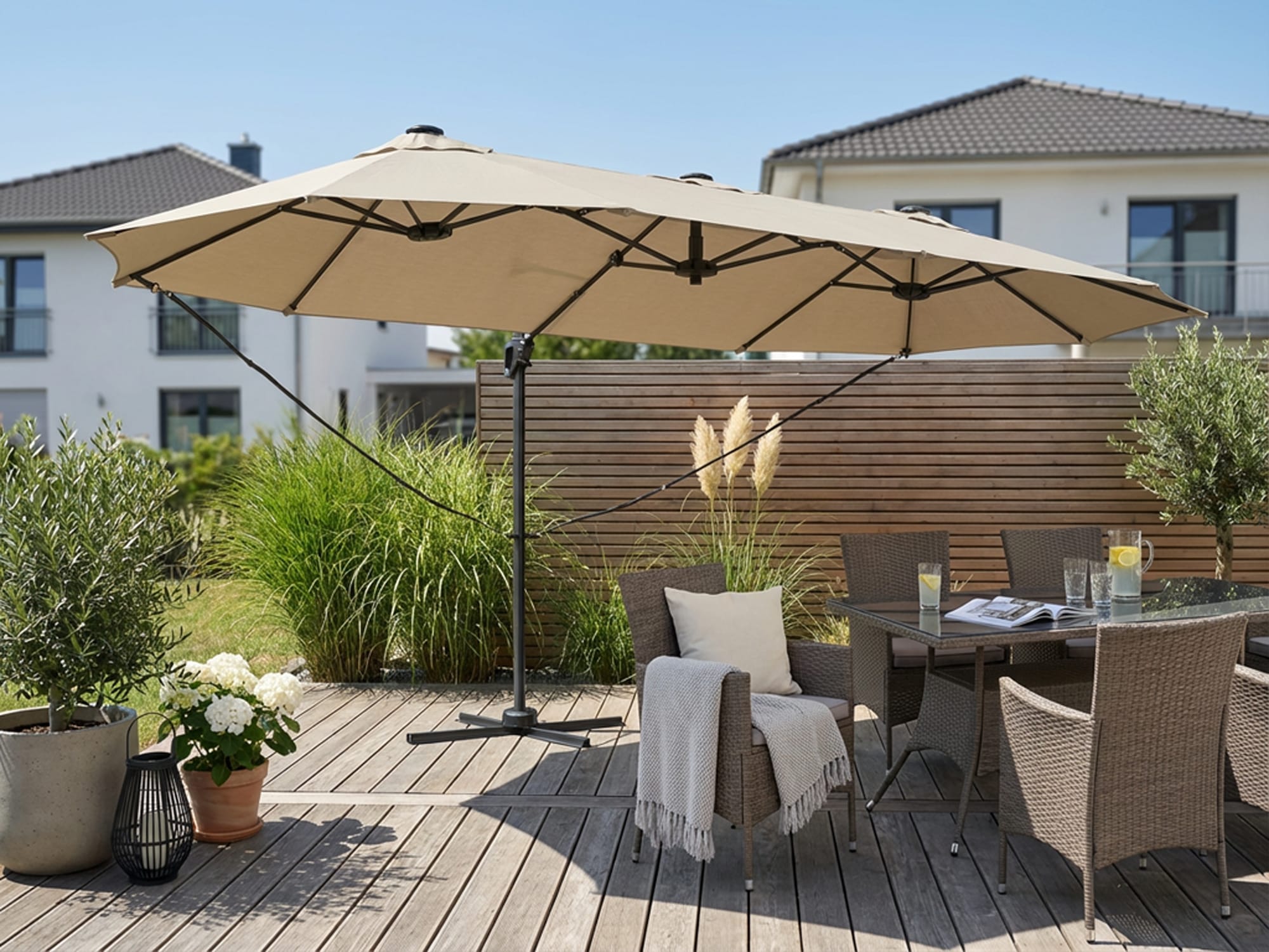 KONIFERA Ampelschirm »»Elba« Twin in anthrazit oder creme erhältlich« H: 455 cm, um 360° drehbar