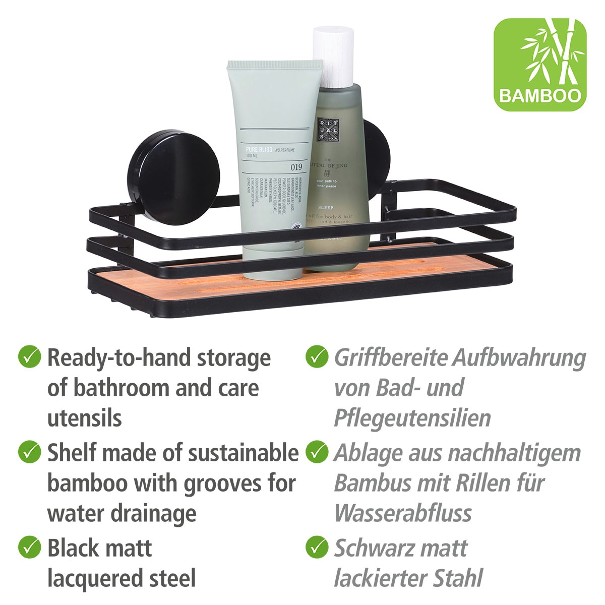 WENKO Badezimmer-Ablage Pavia Static-Loc® Plus, schwarz Maße (B x