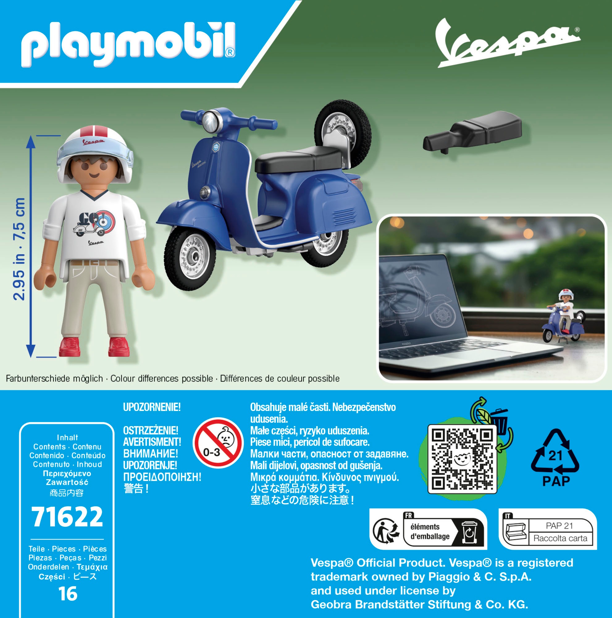 Playmobil® Konstruktions-Spielset »1969 Vespa 150 Sprint Veloce, Blau (71622), Vespa«, (16 St.), Made in Europe