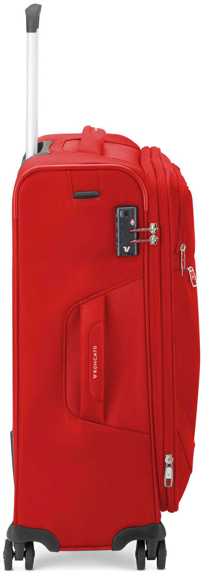 RONCATO Weichgepäck-Trolley »Joy, 63 cm, rot«, 4 St. Rollen, Reisegepäck Koffer mittel groß mit Volumenerweiterung und TSA Schloss