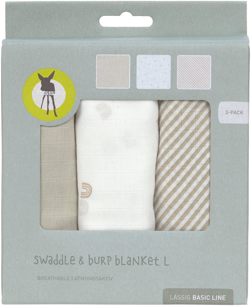 LÄSSIG Stoffwindeln »Swaddle & Burp Blanket, L, Rainbow«, (Set, 3 St.)