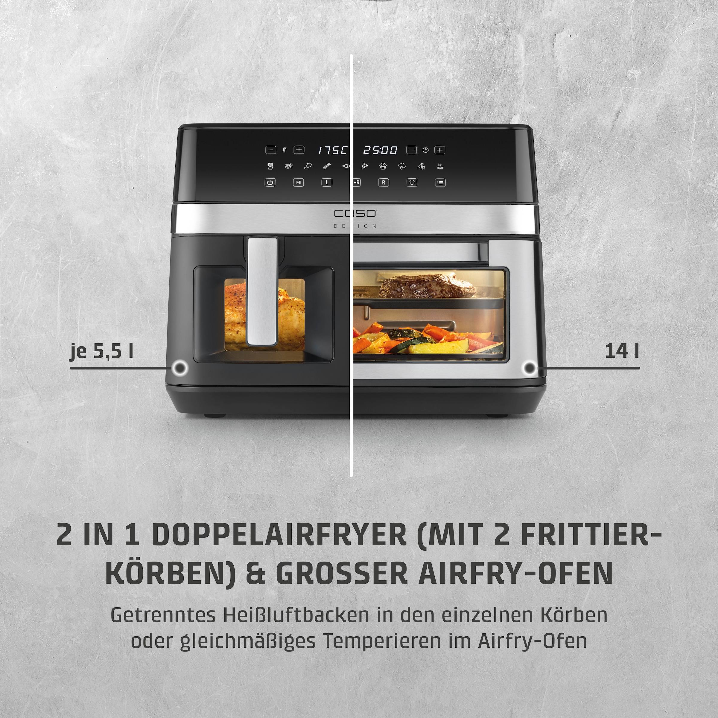 Caso Heißluftfritteuse »3186  Design AirFry DuoChef« 2200 W Fassungsvermögen 0 l