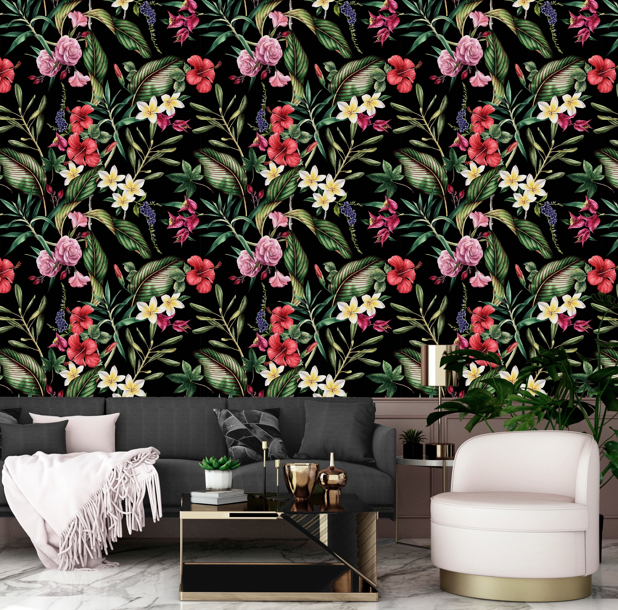 queence Vinyltapete »Lene«, bedruckt-Motiv-botanisch-floral-gemustert-natürlich, 90x250cm, selbstklebend, kinderleichte Anbringung, Sticker