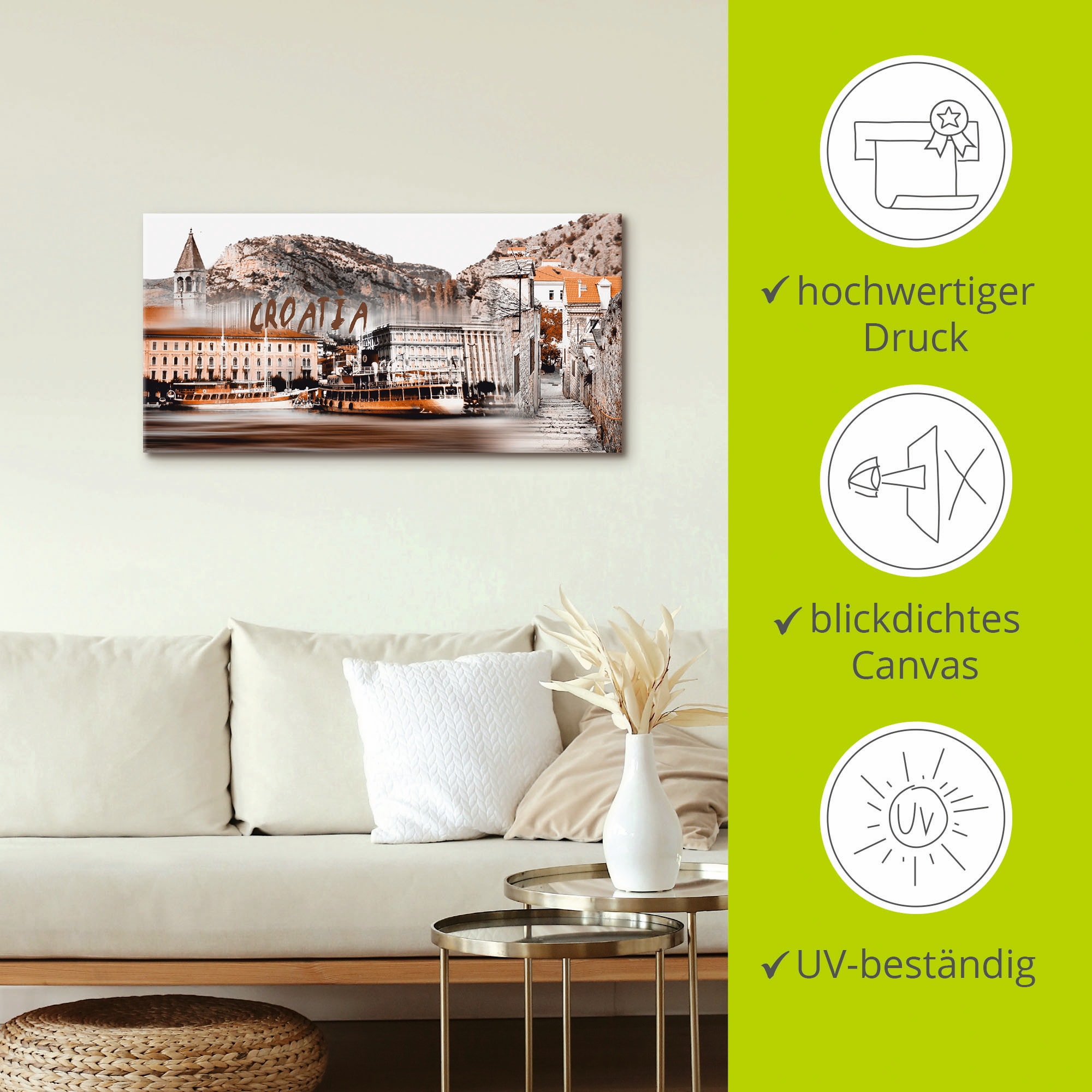 Artland Leinwandbild »Kroatien Skyline abstrakte Collage« Kroatien 1 Stk. tlg. auf Holzrahmen gespannt