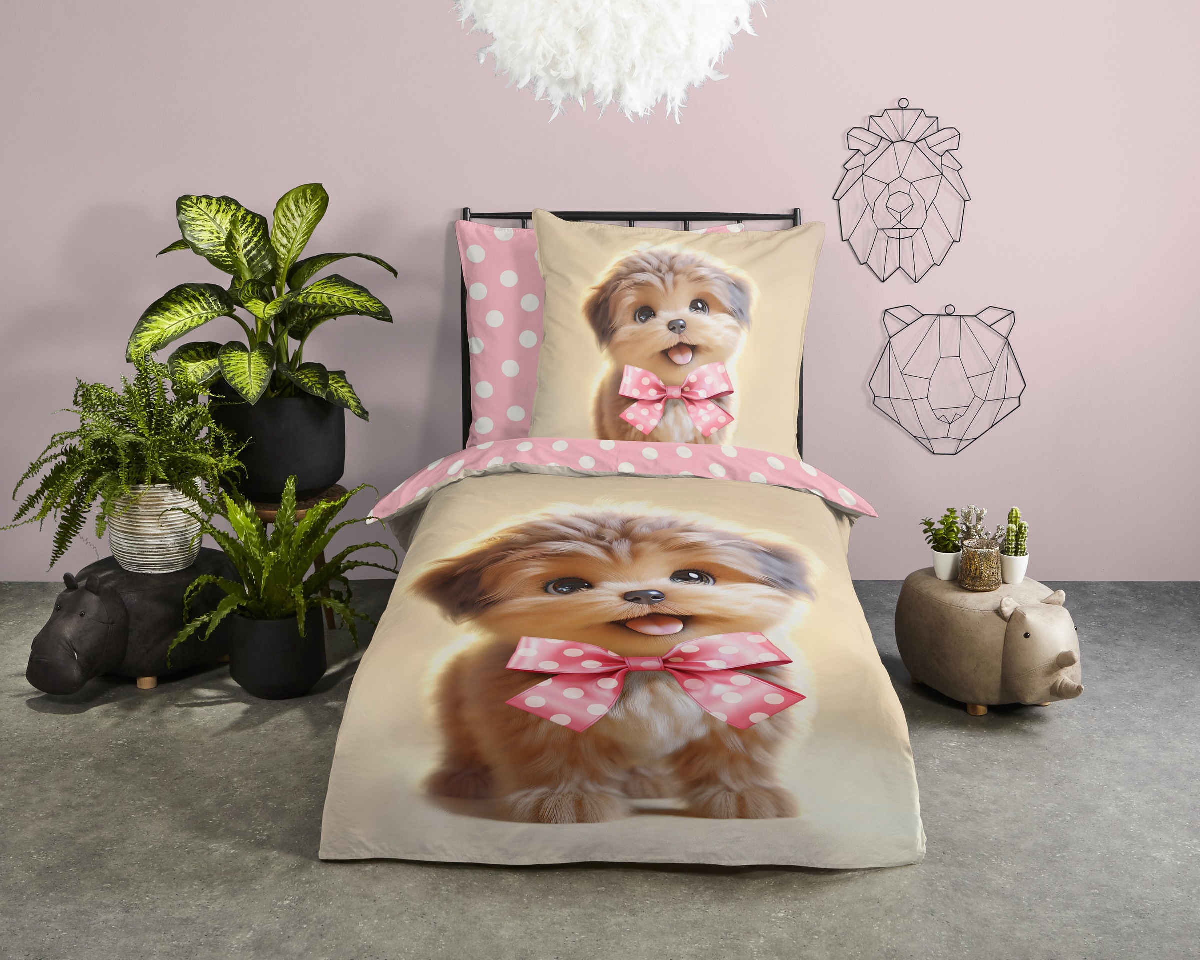 PURE luxury collection Kinderbettwäsche »Bobi«, Mikrofaser, 135x200, 2 Teilig, Wendeoptik, Kind, Hund, Welpe