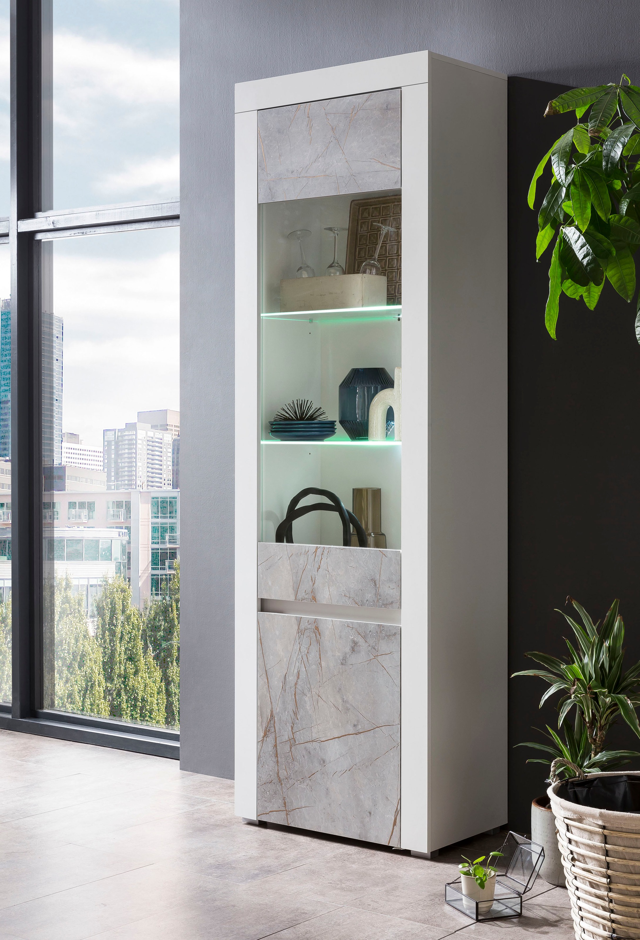 Premium collection by Home affaire Vitrine »Stone Marble«, mit einem edlen Marmor-Optik Dekor, Breite 64 cm