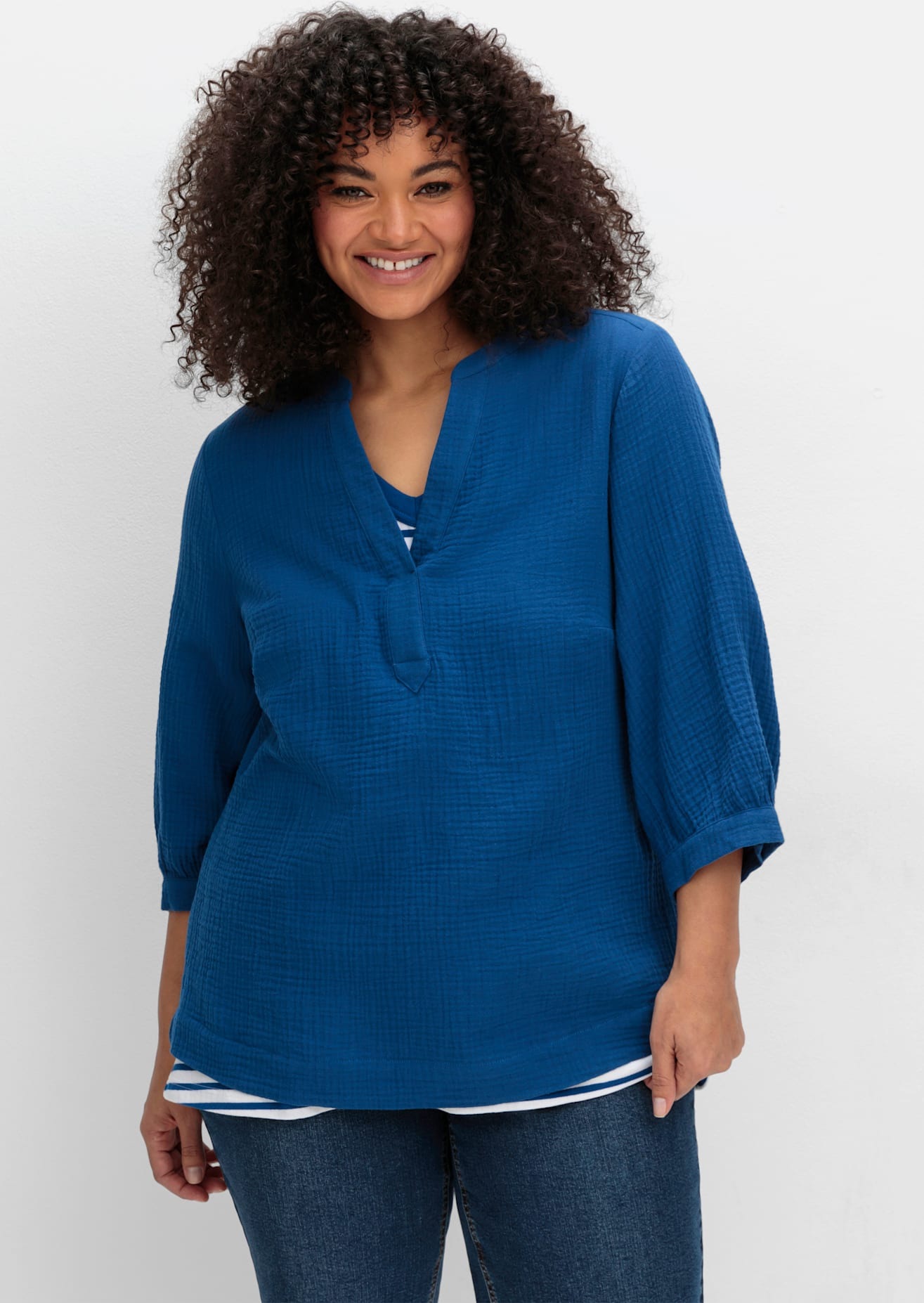 Sheego Damen Longbluse in blau, Größe 54
