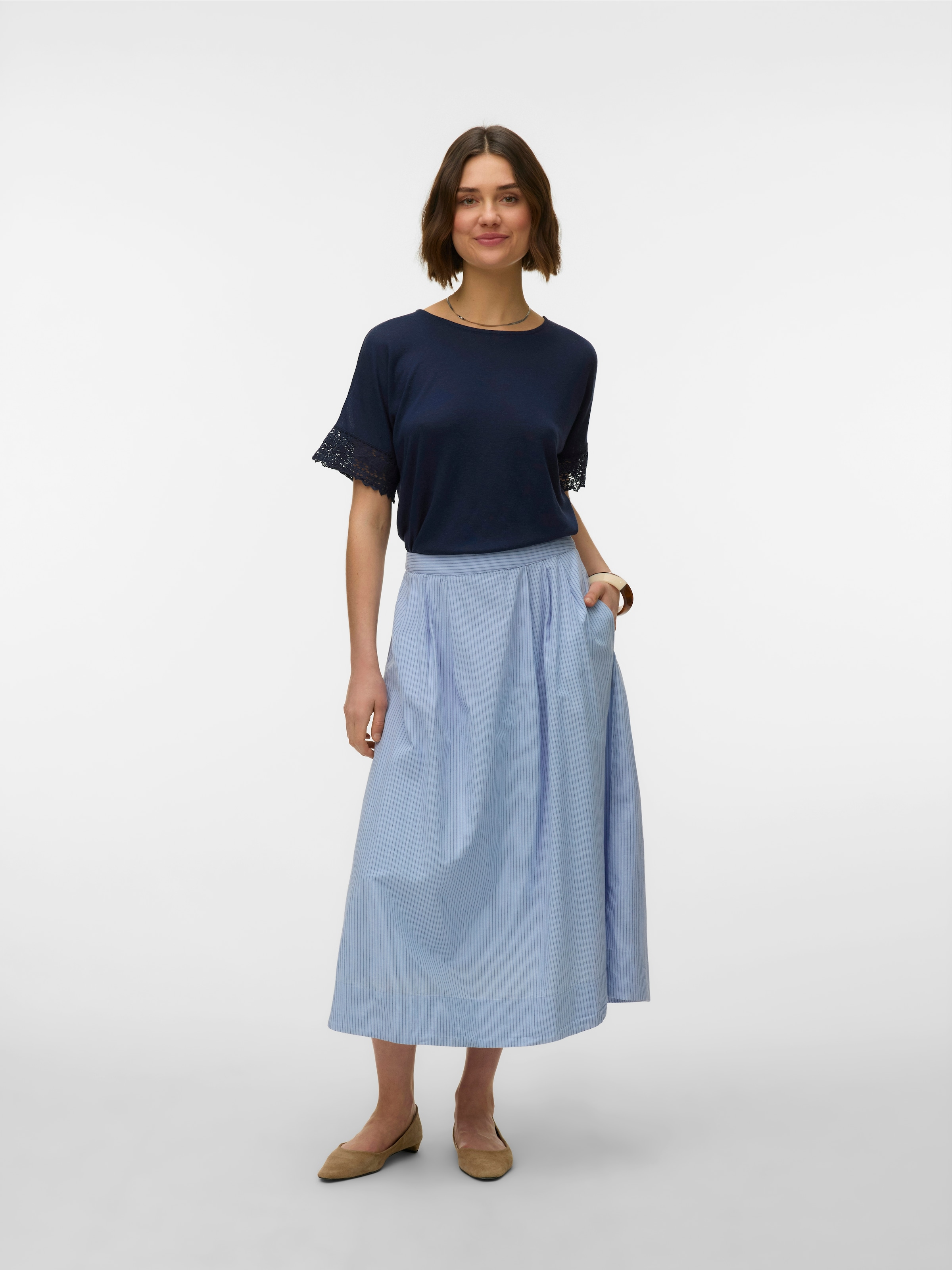 Vero Moda Kurzarmshirt »VMGINA SS LACE TOP JRS« Viskosemischung