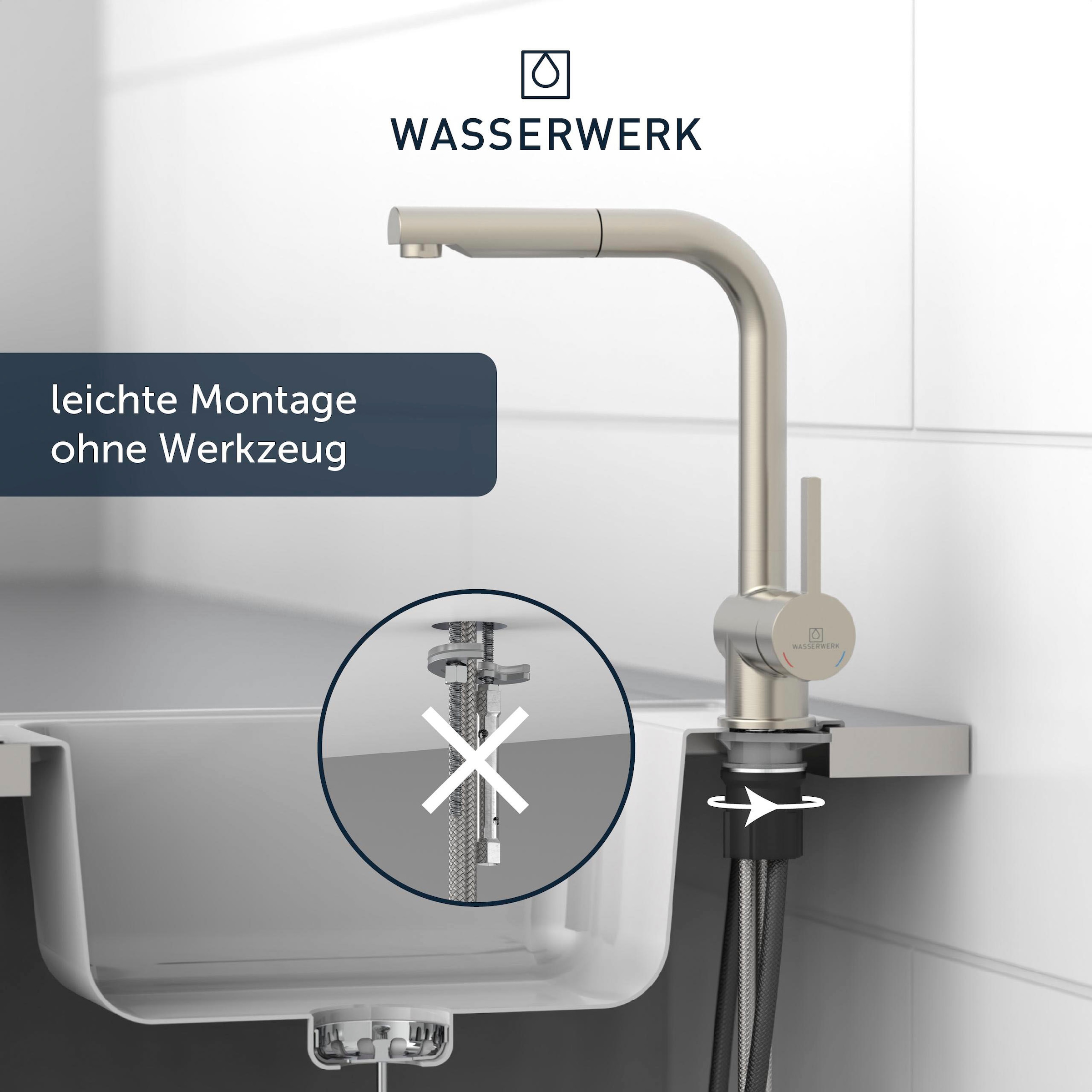 WASSERWERK Spültischarmatur »WK 4, Wasserhahn, Küche, Einhebelmischer«, 360° schwenkbar, Cold-Start-Funkt., herausziehbar