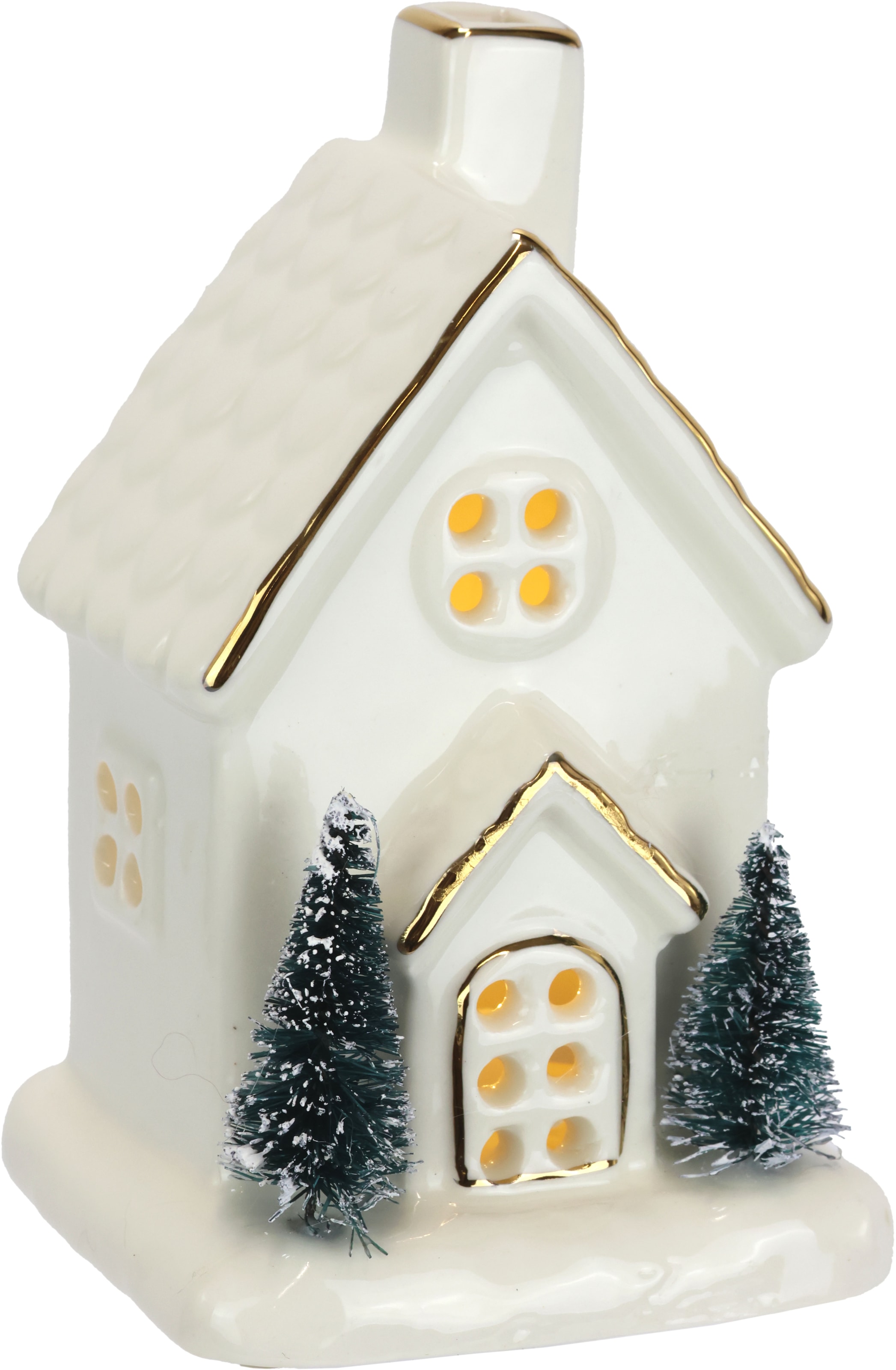 I.GE.A. LED-Dekofigur »LED-Haus« Dekoobjekt LED batteriebetrieben Weiß Gold Weihnachtsdeko