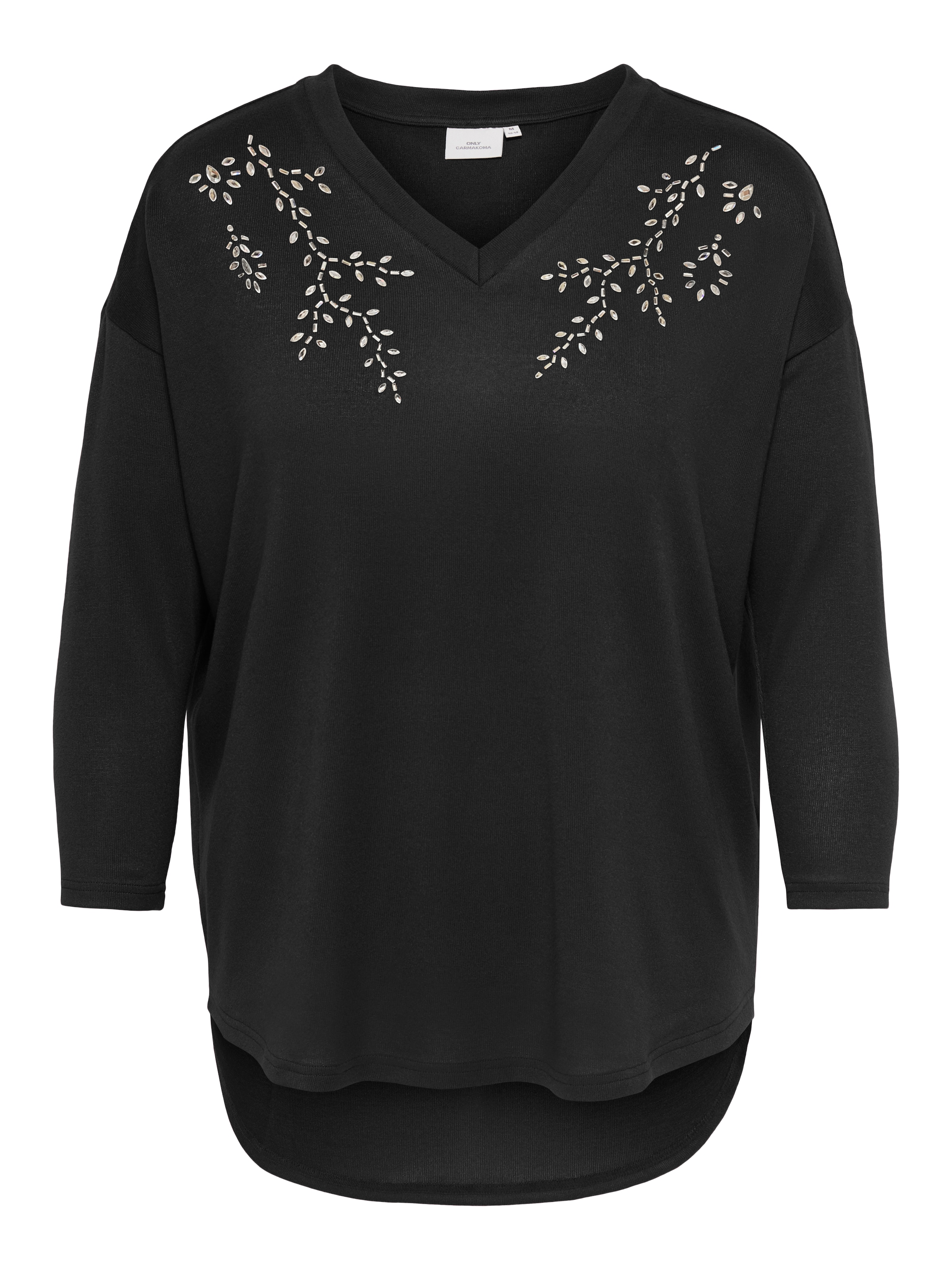 ONLY CARMAKOMA V-Shirt »CARALBA L/S V-NECK DECO TOP JRS BF« Kunstfaser, regular fit