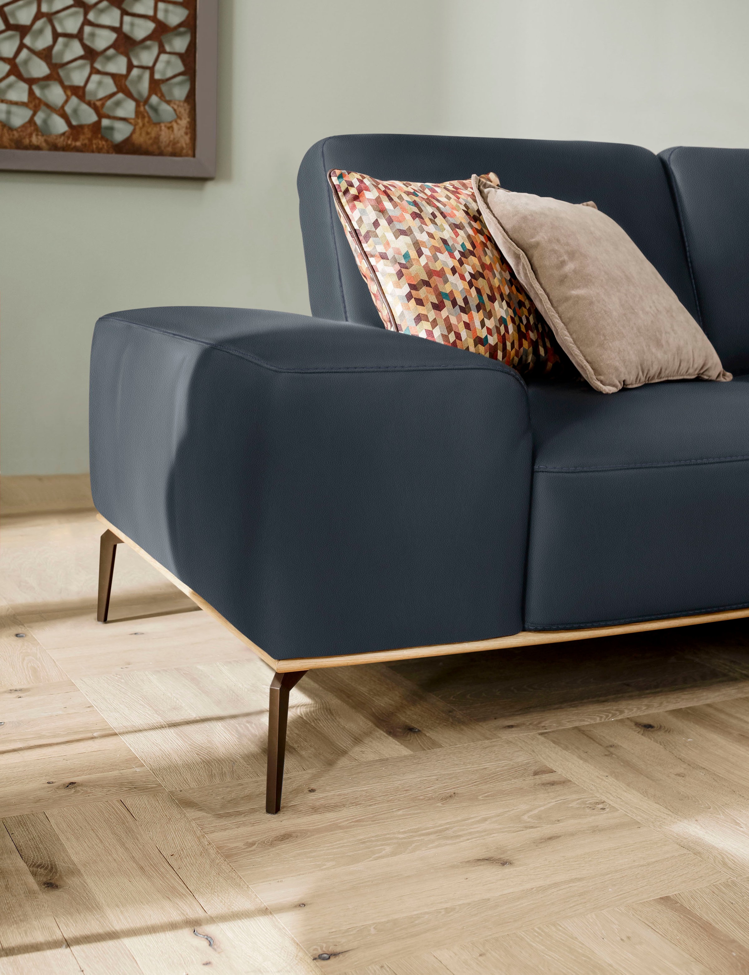 W.SCHILLIG Ecksofa »run, Designsofa mit tollem Sitzkomfort, bequem, L-Form«, mit Holzsockel, Füße in Bronze pulverbeschichtet, Breite 279 cm