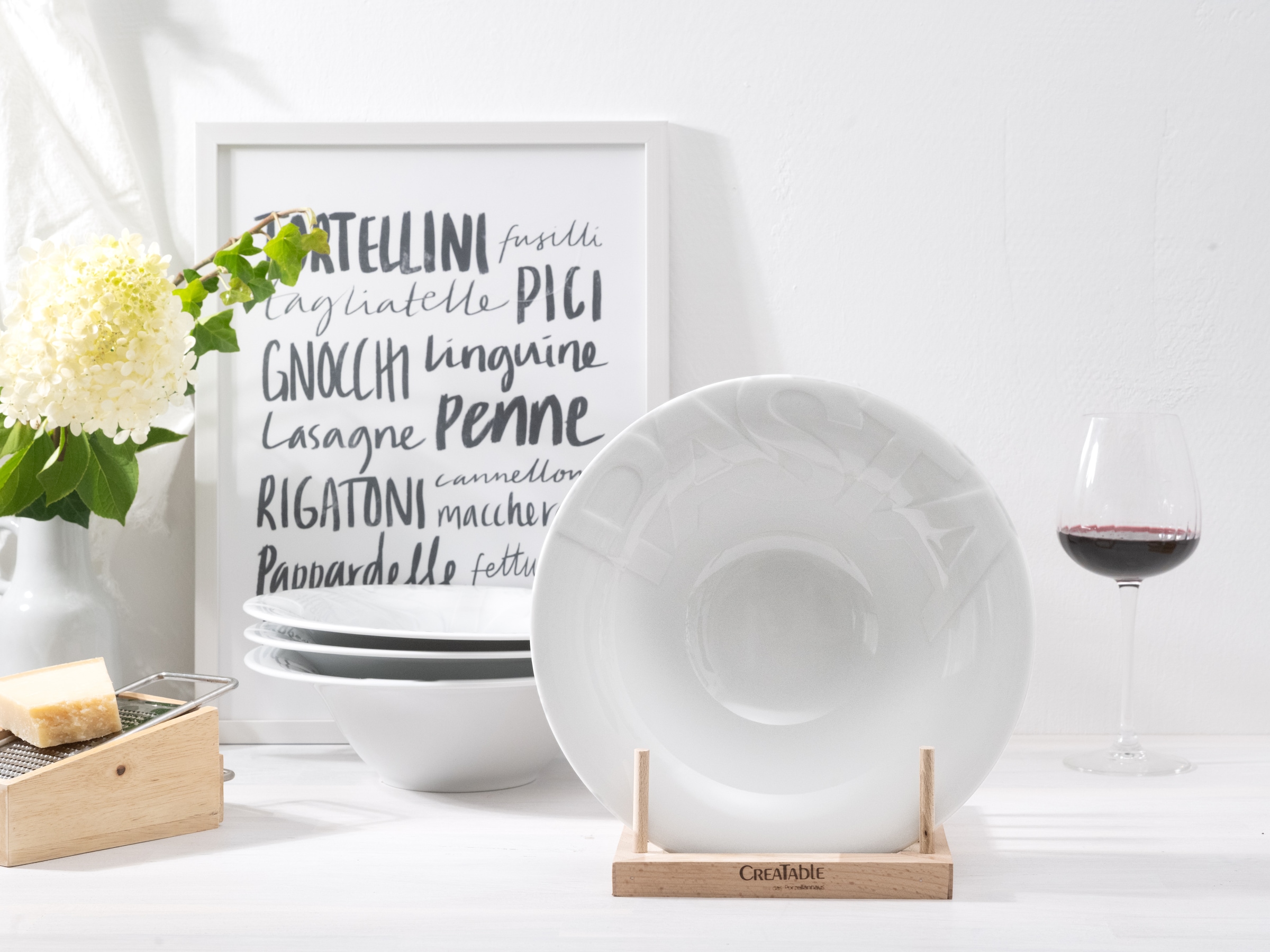 CreaTable Pastateller »Essteller Gourmet«, (Set, 4 St.), Teller Set für 4 Personen, weiß, Porzellan,schwere Qualität