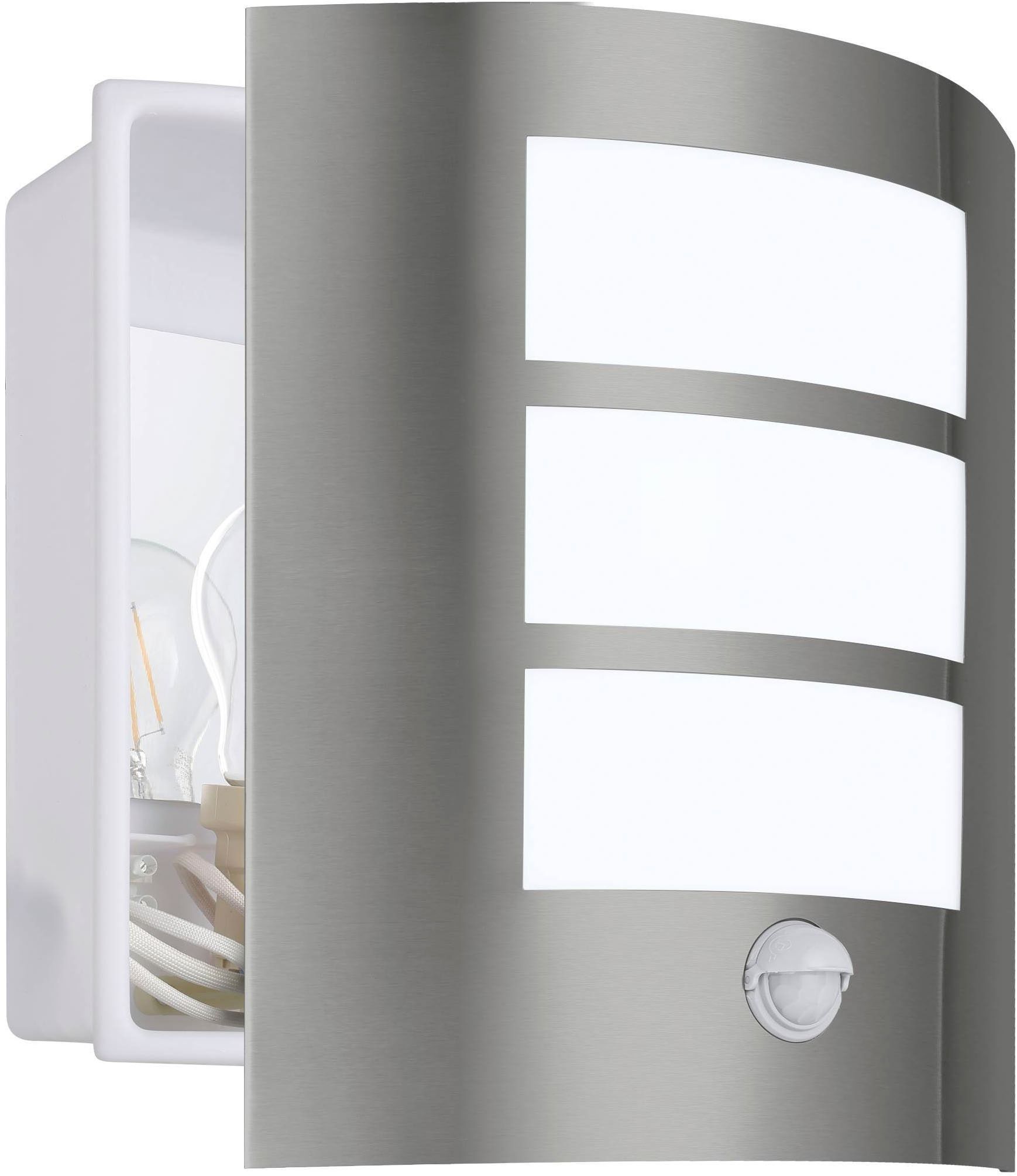 EGLO Wandleuchte »City Wandlampe, Außenlampe, Edelstahl und Kunststoff, E27, IP44, Lampe« E27 1 Stk. Wand-/Deckenleuchte - L23,5 x H26 x AL9 cm - edelstahl - 1X60W exkl.